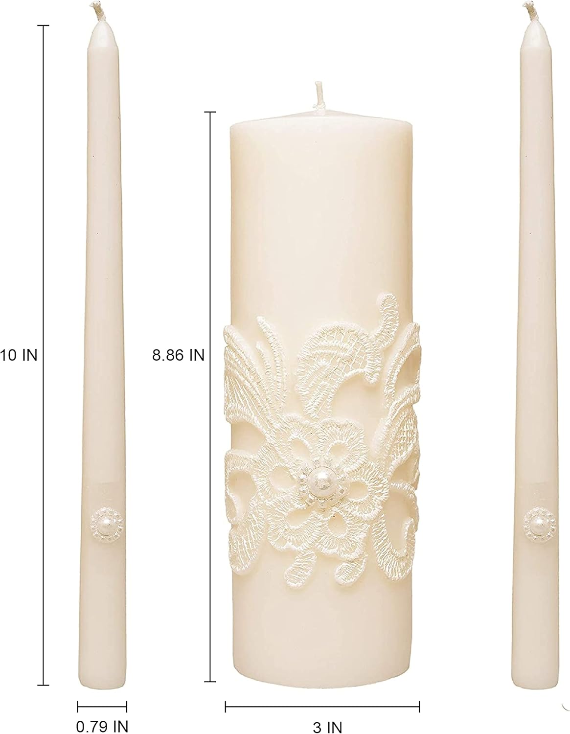 Hosley Wedding Unity Candles Set with 1 Pillar 2 Taper Candles Bundle