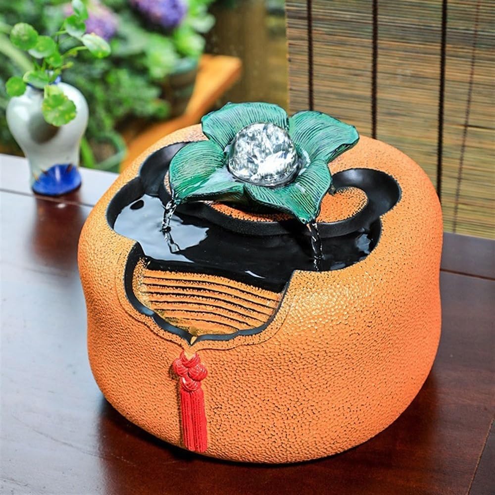 Orange Tabletop Fountain Running Water Decor