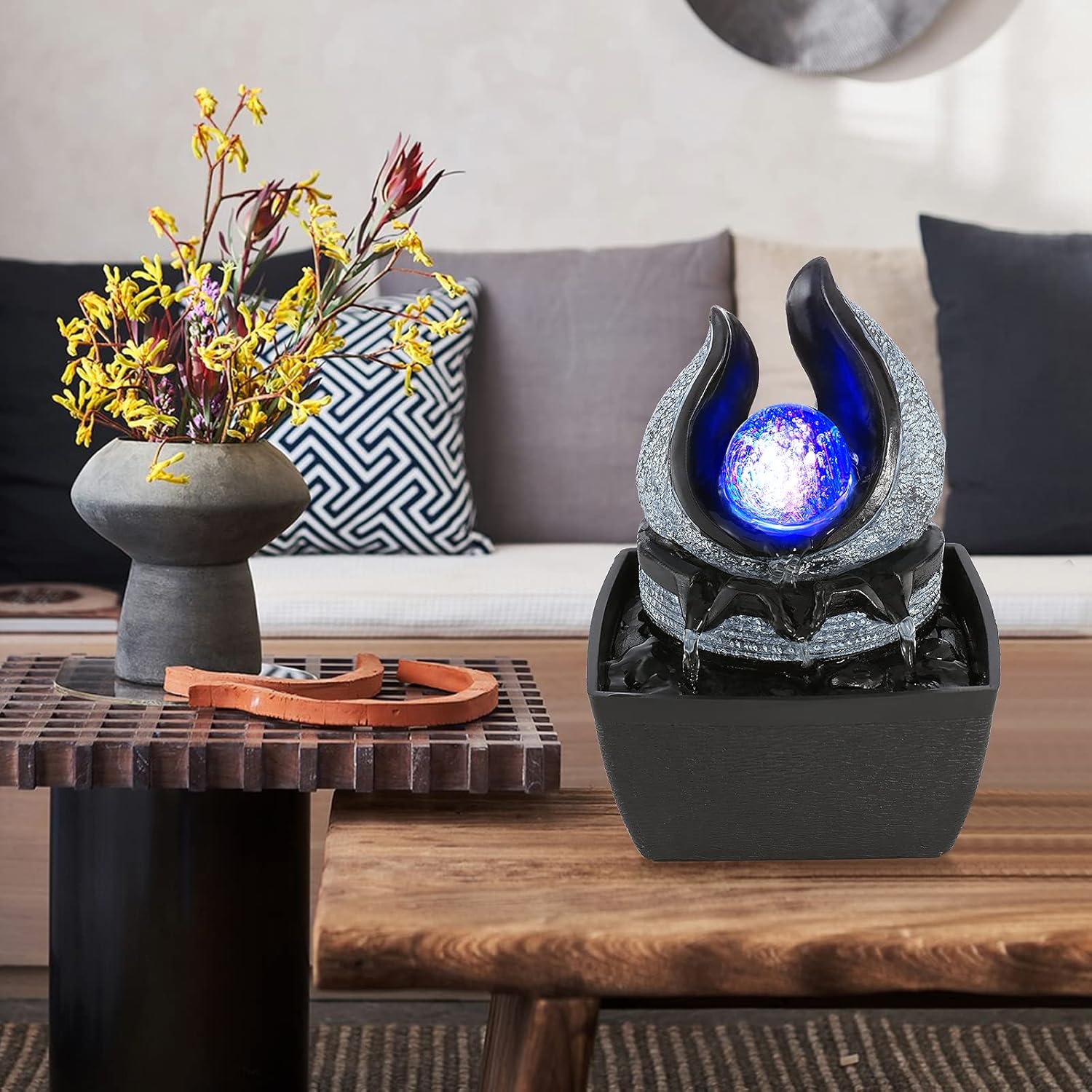 WicheMi Indoor Tabletop Fountain with LED Light
