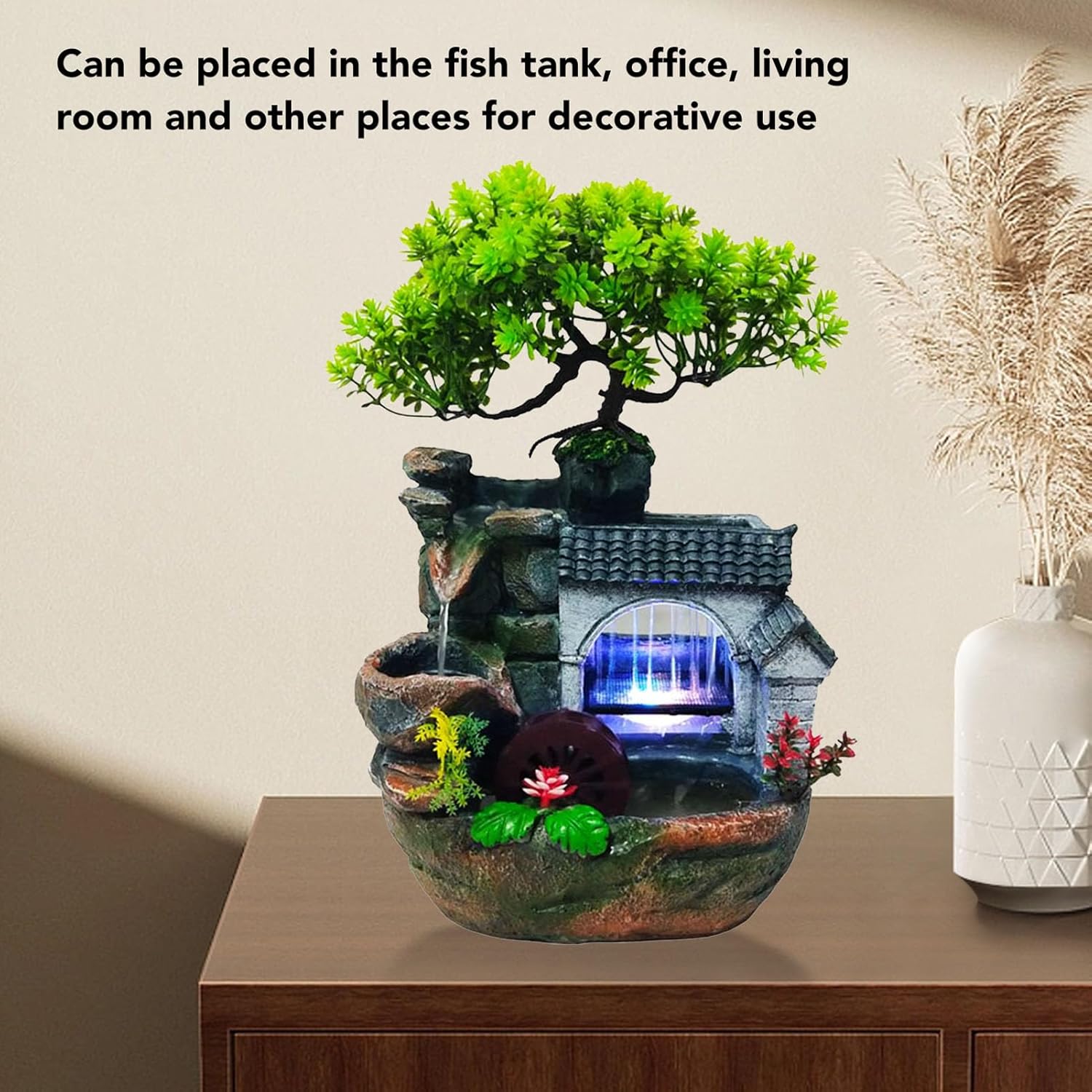 HEEPDD Tabletop Fountain with Fortune Tree and Water Wheel for Home Office Decor