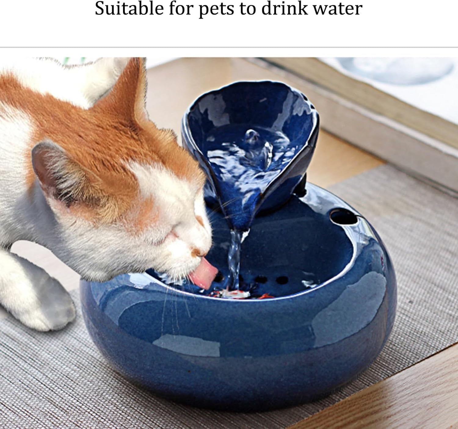 Blue Ceramic Mini Waterfall Fountain Pet Humidifier Desktop Ornament