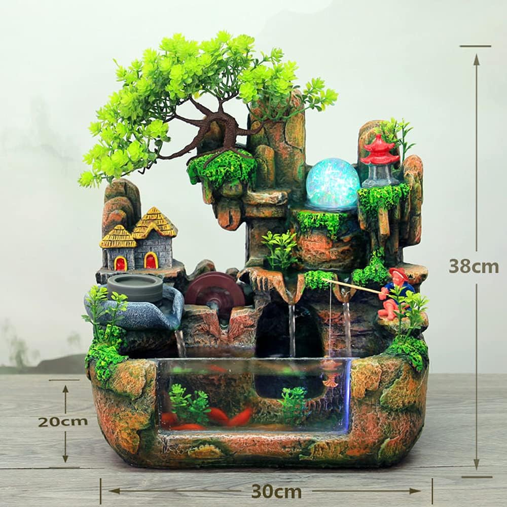 Waterfall Fountain Tabletop with LED Lights and Atomizer