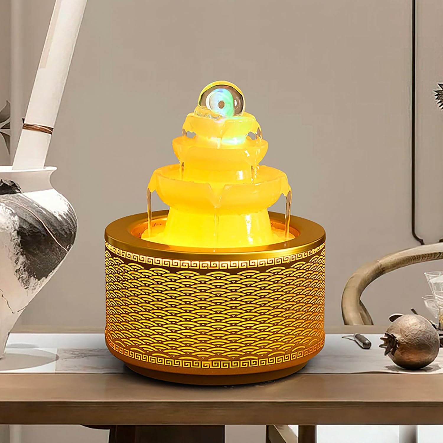 Elegant Desktop Metal Fountain with Crystal Ball