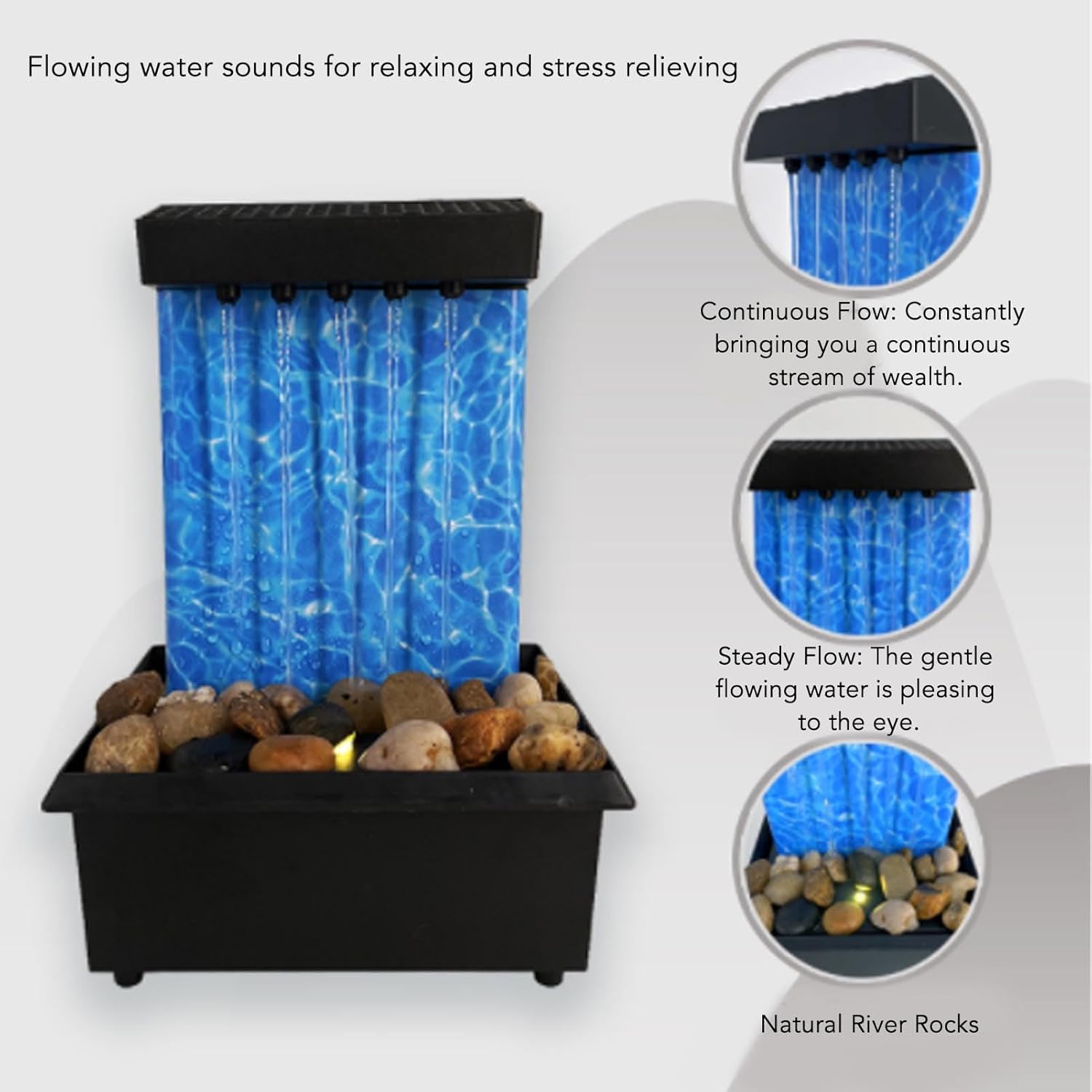 USB Powered Tabletop Waterfall Fountain with LED Lights