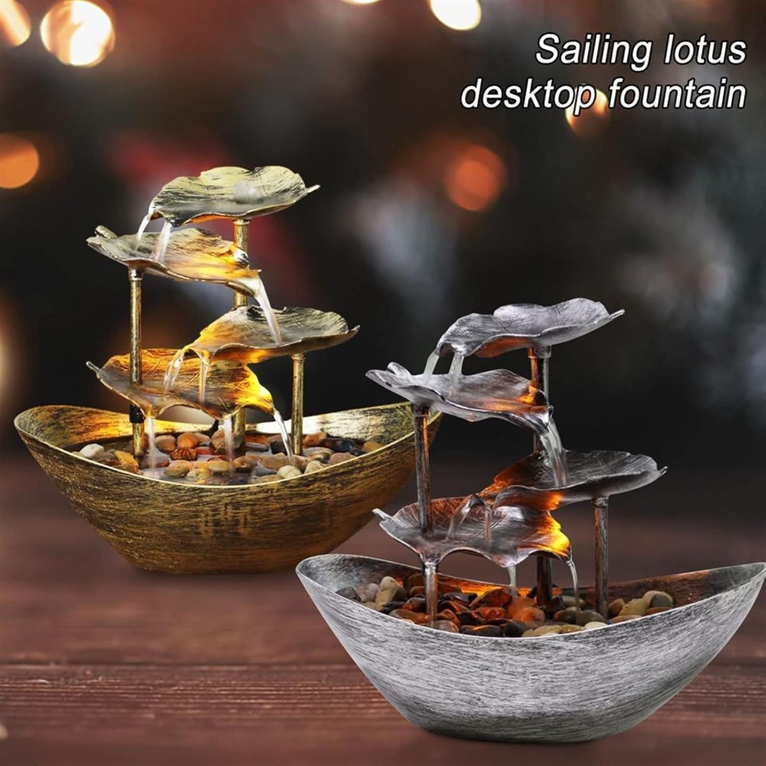 Elegant Tabletop Waterfall Fountain with LED Lighting
