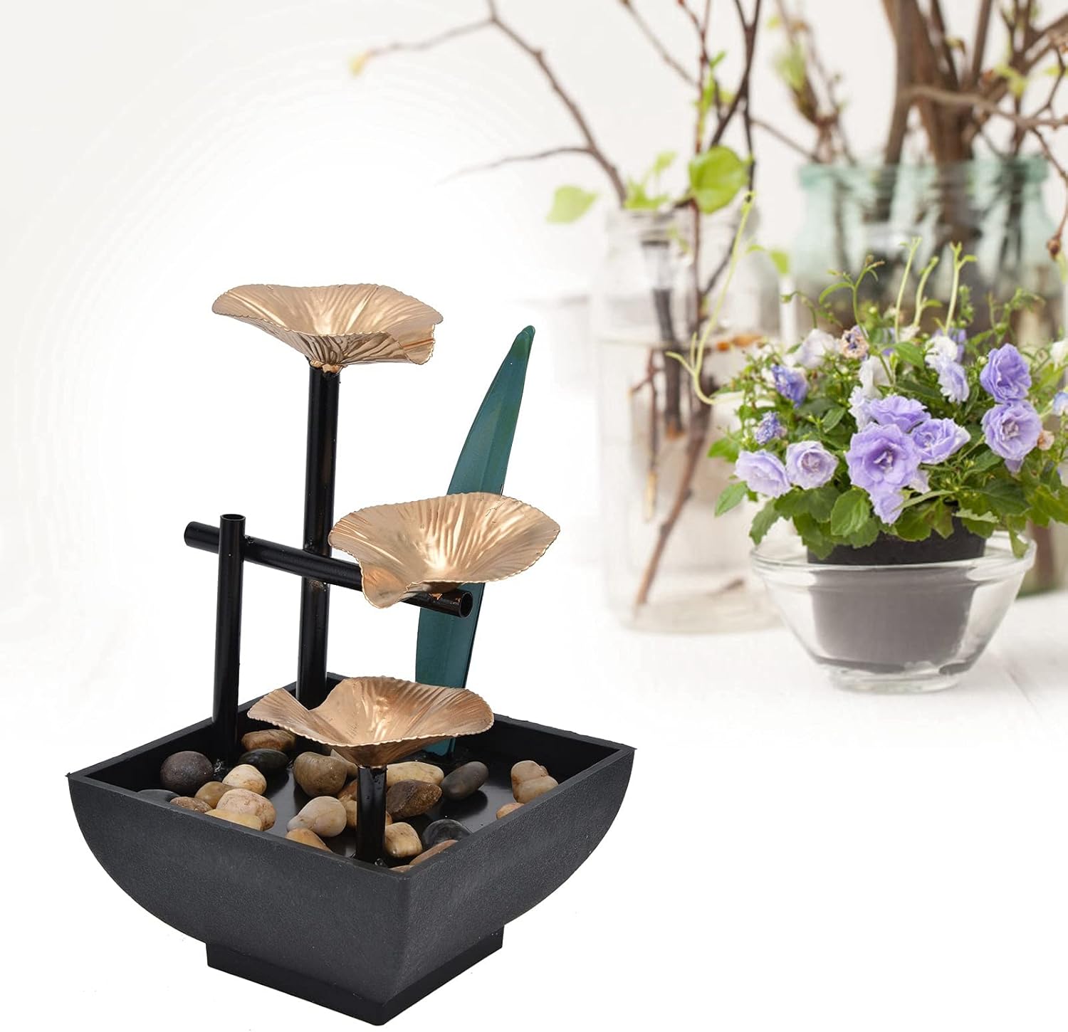 CHICIRIS Indoor Tabletop Fountain with 3-Tier Waterfall and Lighting Feature for Home Office Decor