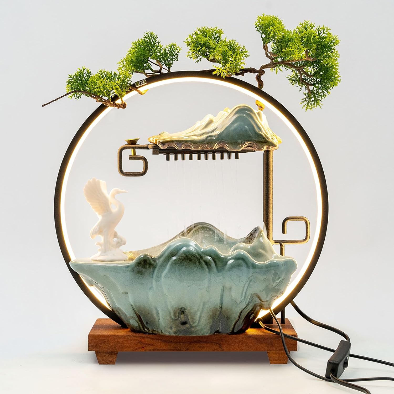 WUSILILU Tabletop Water Fountain with LED Light Ring