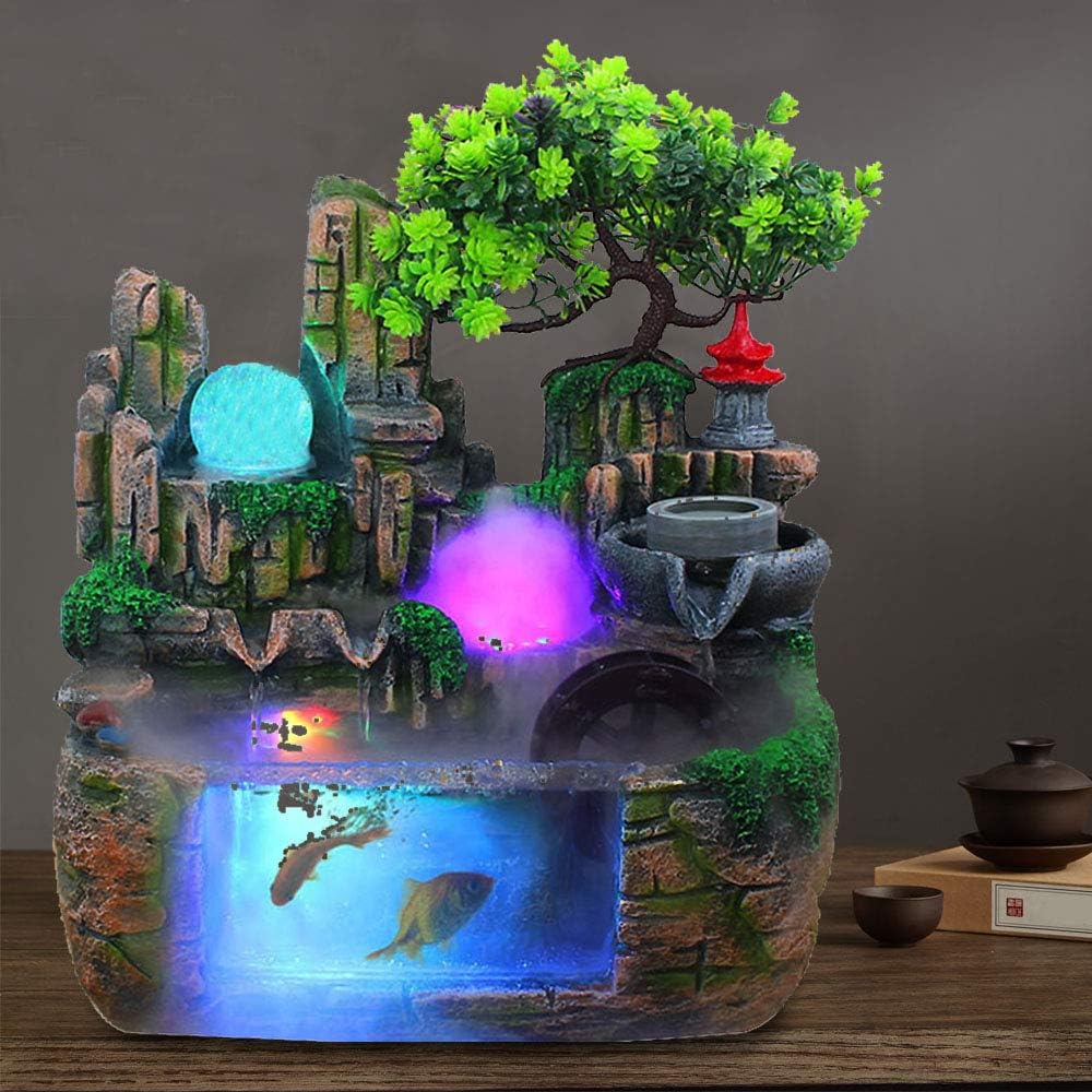 DNYSYSJ Tabletop Waterfall Fountain with LED Light