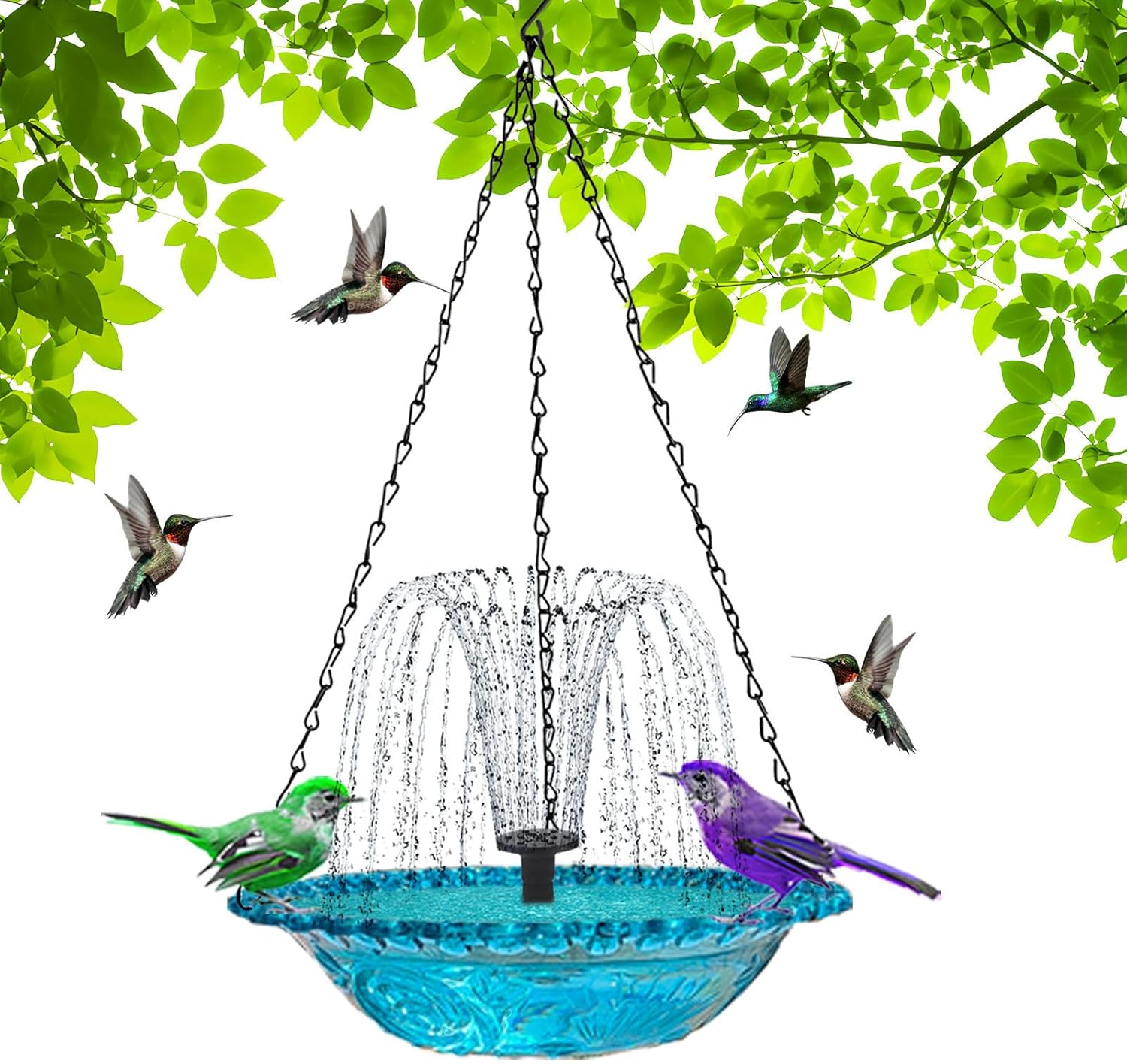 Solar-Powered Hummingbird Bath Fountain Feeder Blue