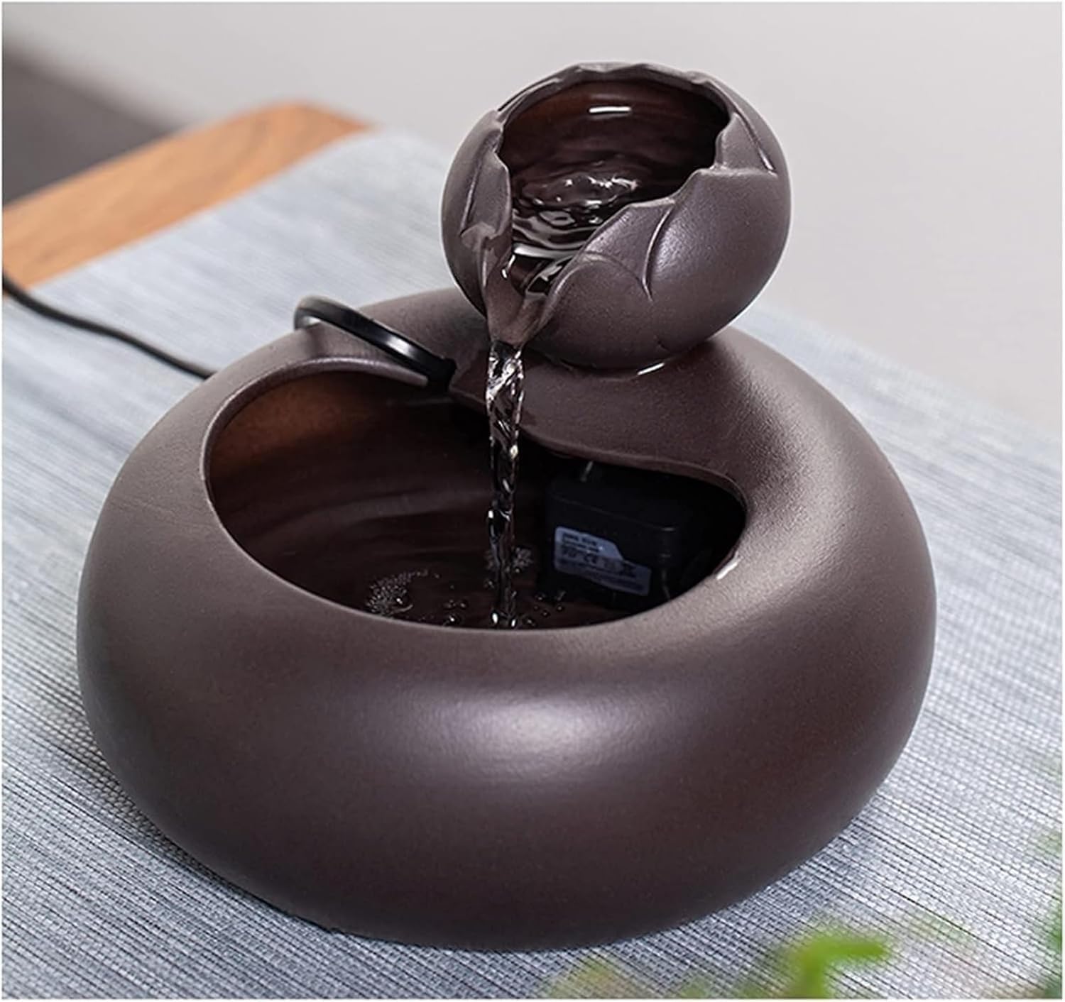 Pink Ceramic Tabletop Fountain with Water Pump for Home and Office