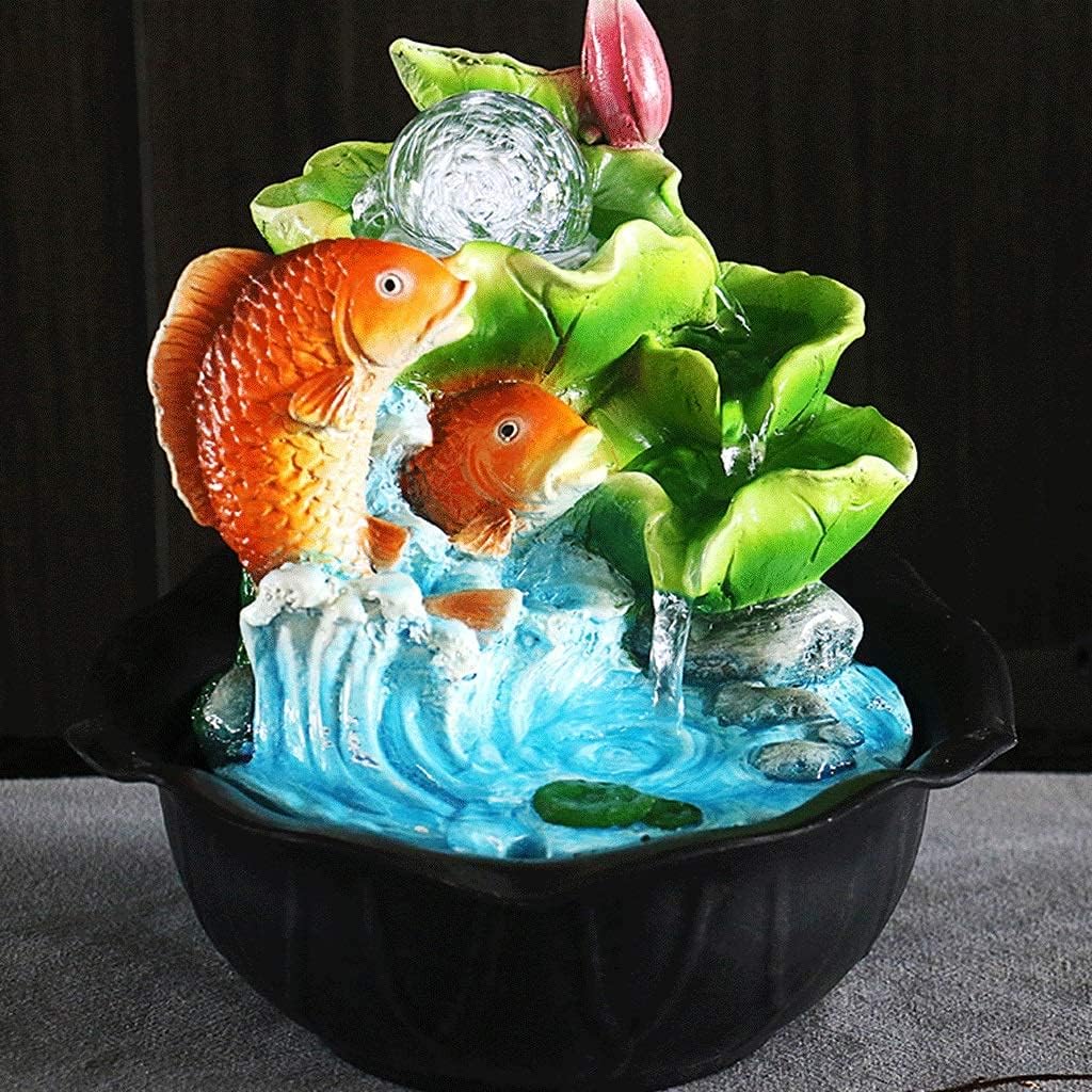 WLALLSS Indoor Water Fountain with Koi Pond and Lights