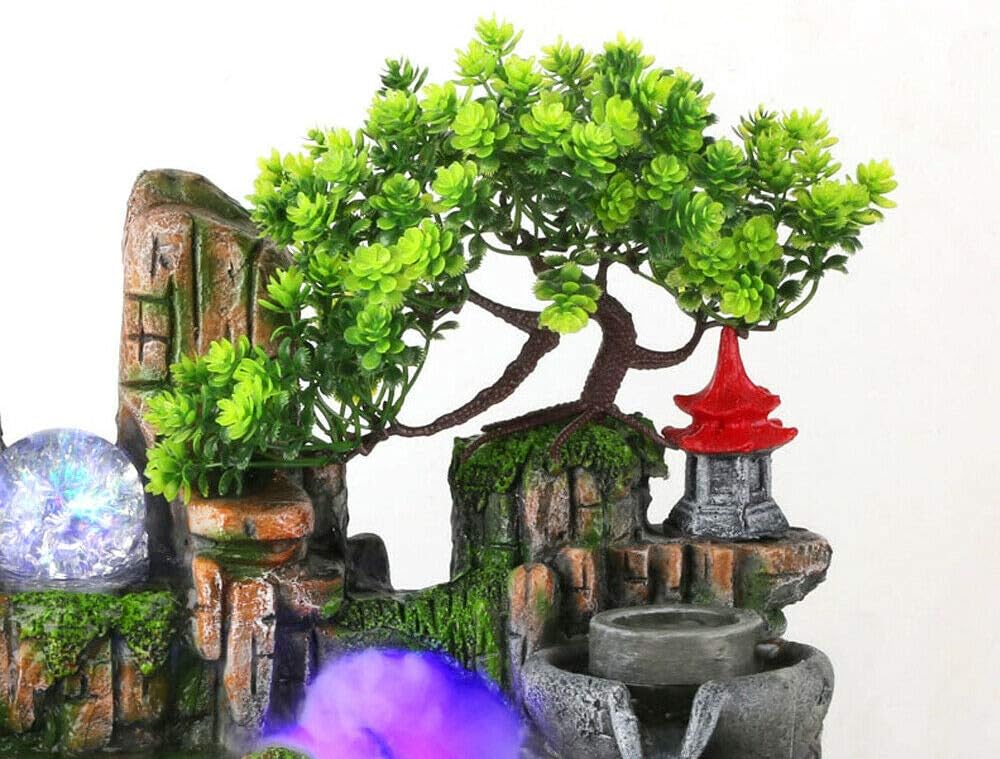 Tabletop Fountain Waterfall Decor Simulated Rockery Bonsai with Atomizing Humidifier