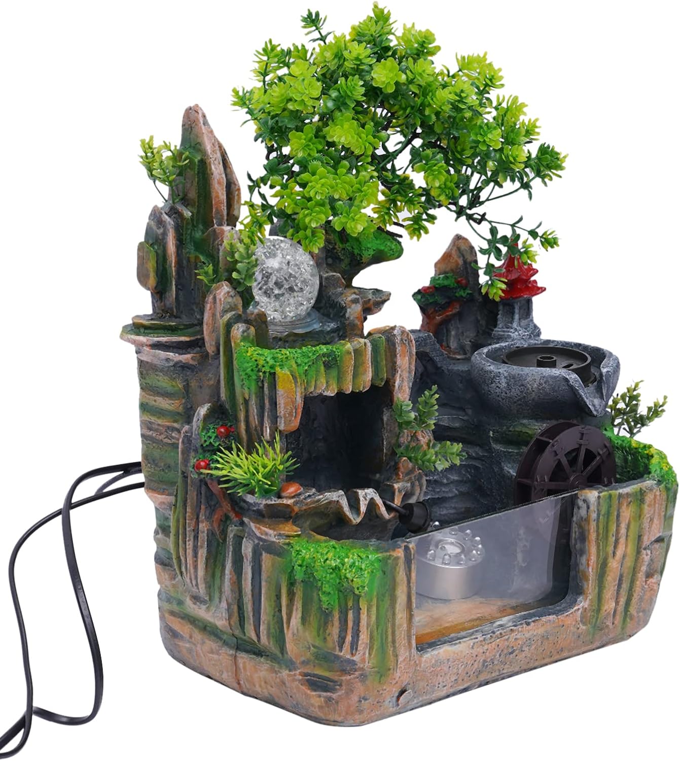 BANLICALI Tabletop Fountain with LED Light and Atomization Effect