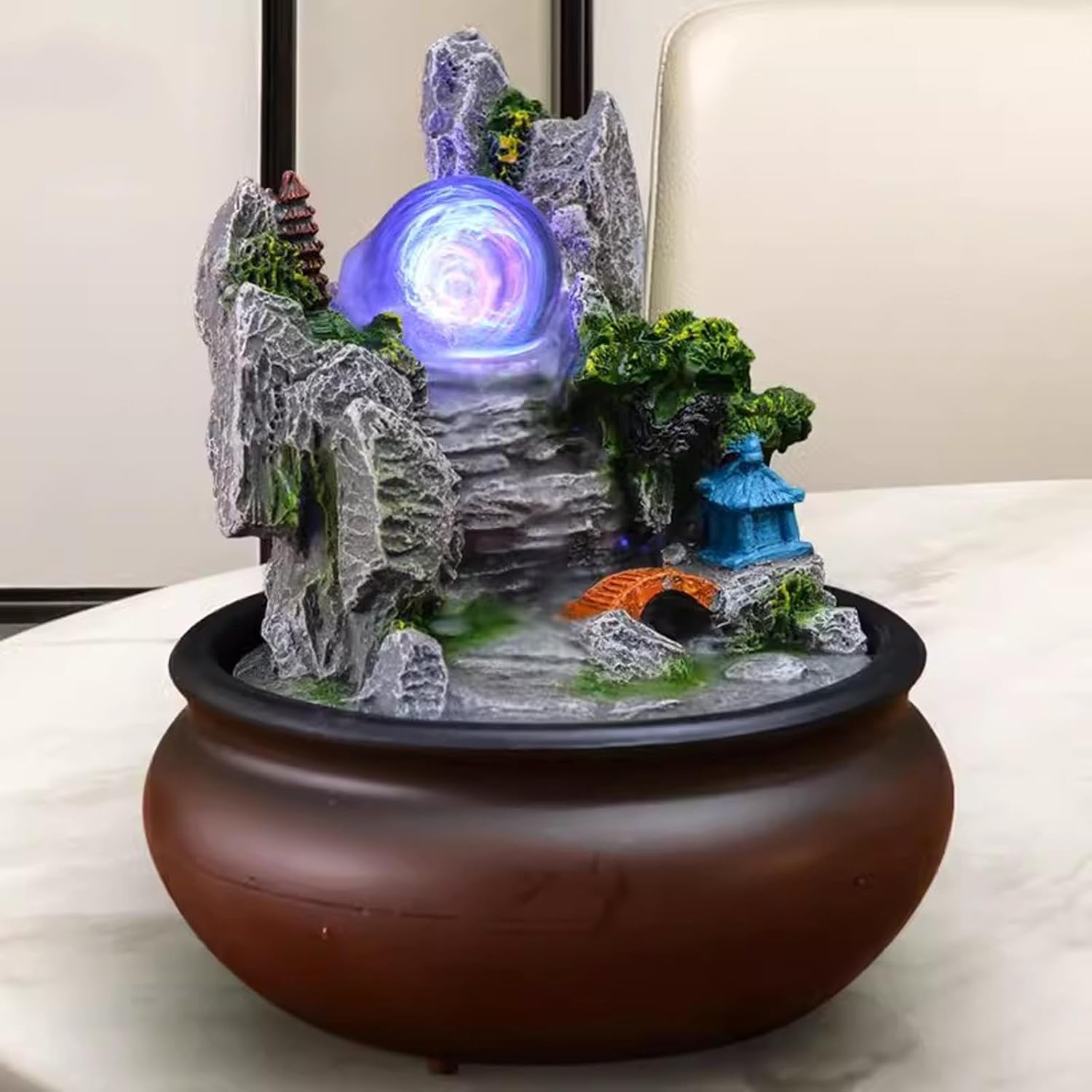 GRFIT Tabletop Water Fountain Decor with Chinese Style Rockery