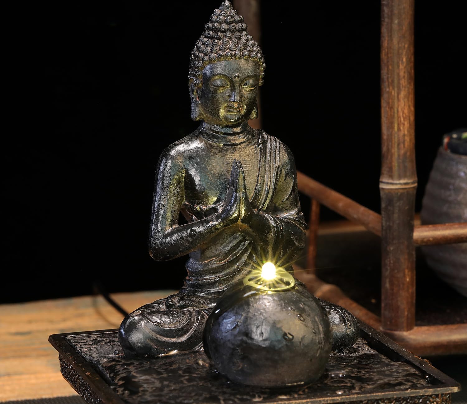 Seyee-bro Tabletop Water Fountain Buddha Statue Humidifier Decor