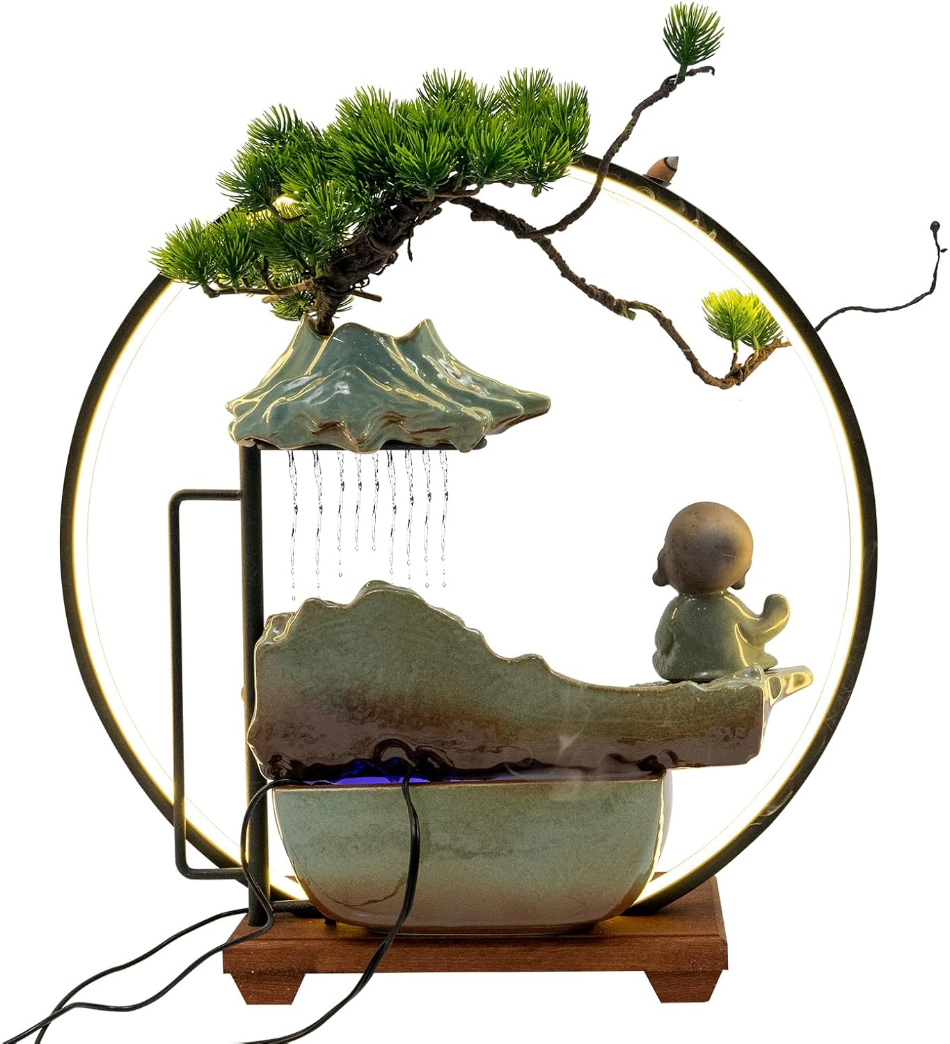 Bacacoo Desktop Water Fountain with LED Light and Buddha Statue