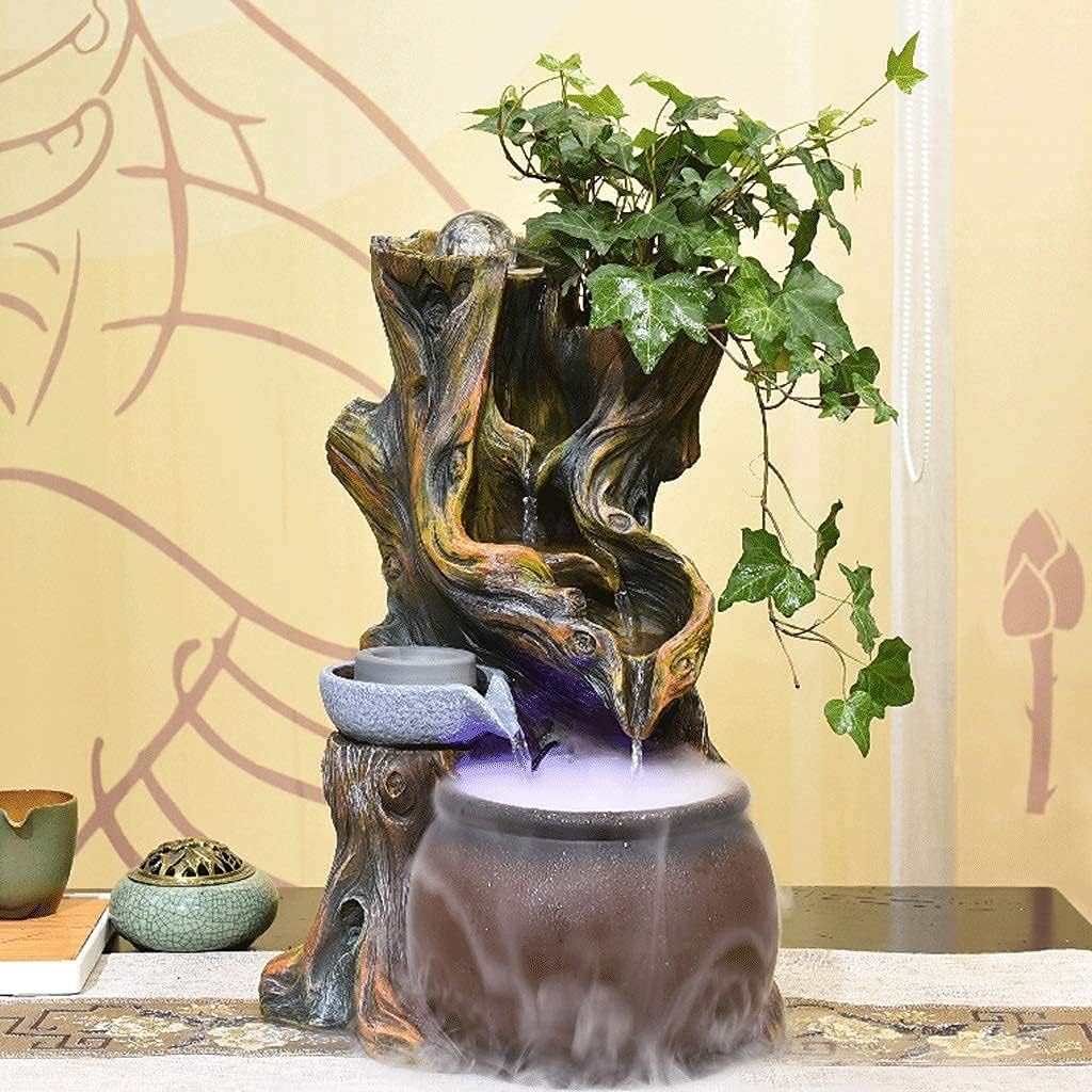 GAJUST Indoor Tabletop Fountain with LED Light for Office and Home Decor