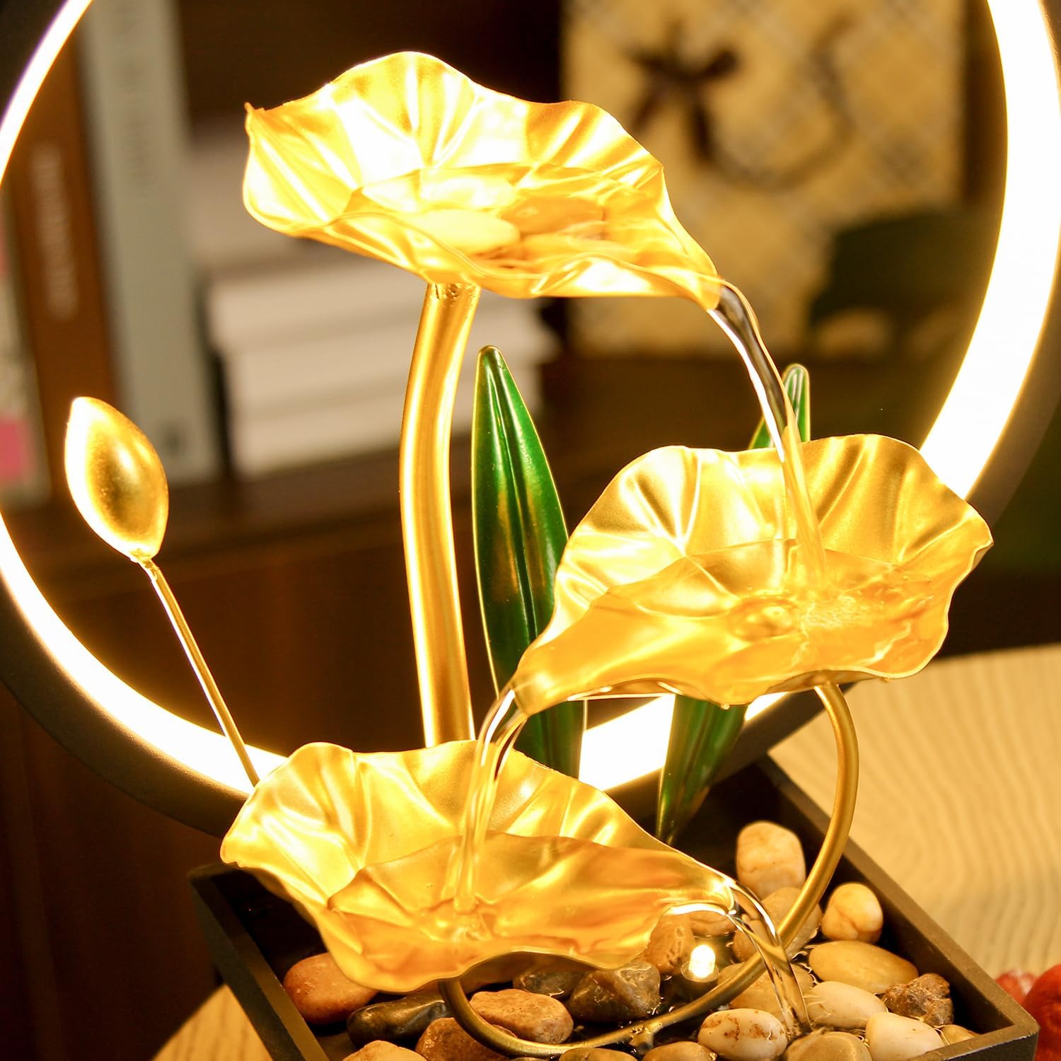 TiCin USB Powered 3-Tier Tabletop Fountain with LED Lights and Natural Rocks
