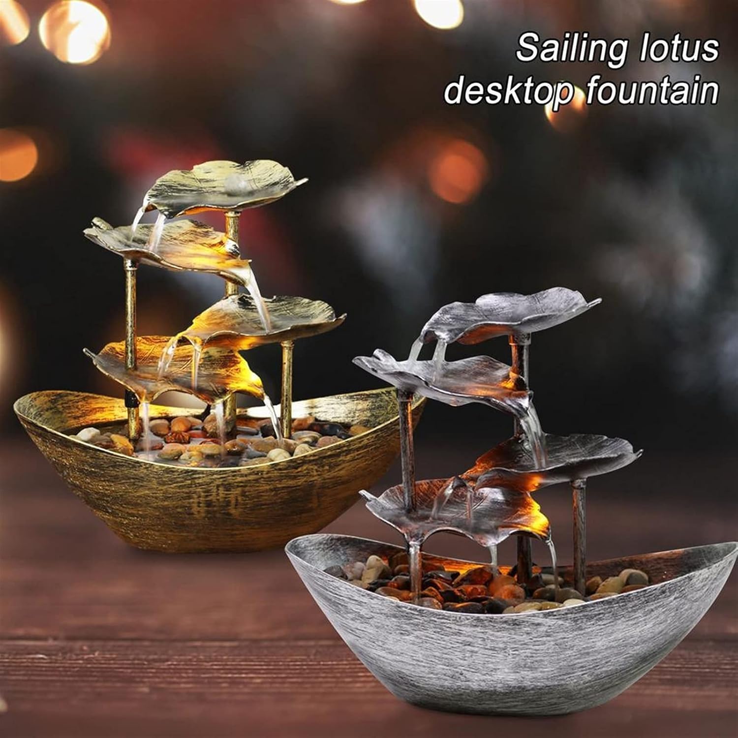 Elegant Desktop Fountain with LED Light and Lotus Design 1