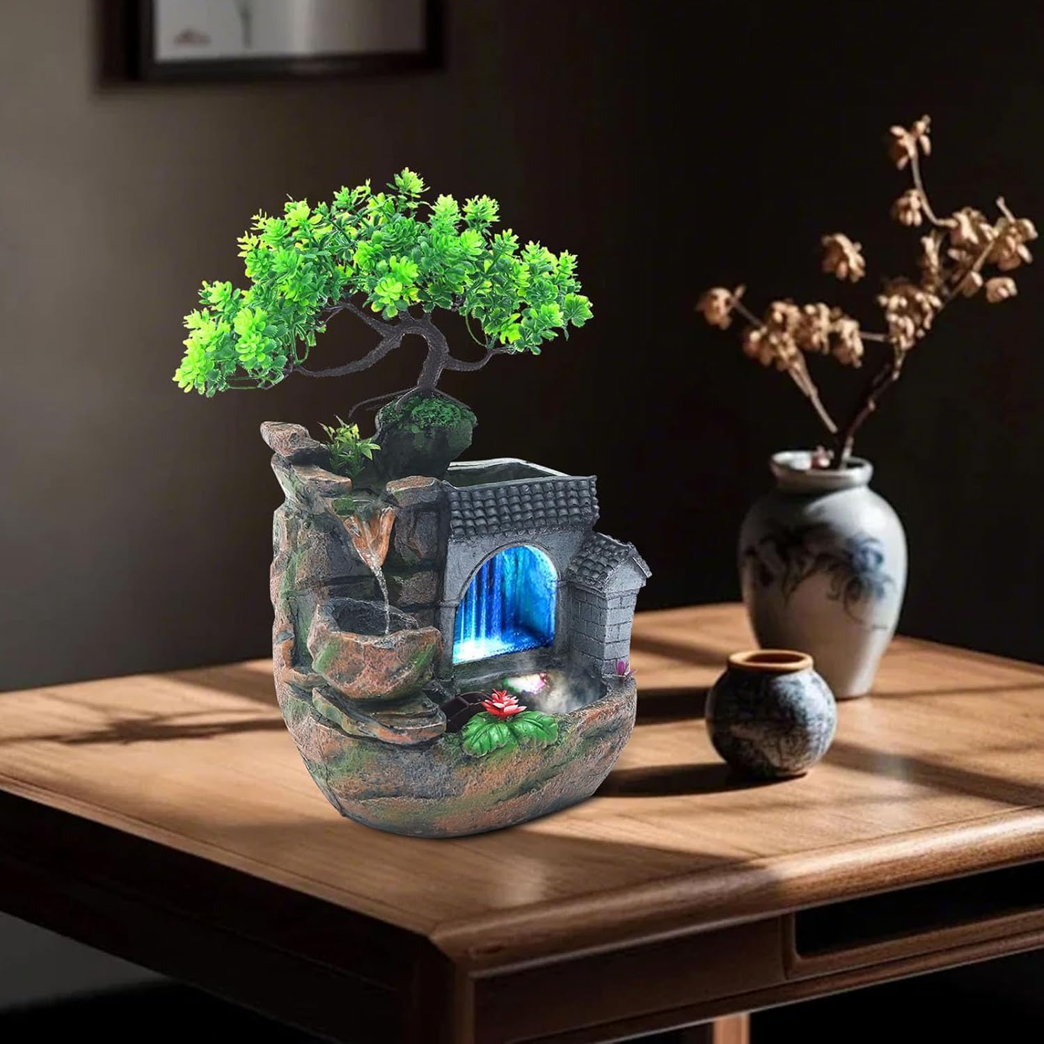 Tabletop Indoor Fountain with LED Light and Automatic Pump