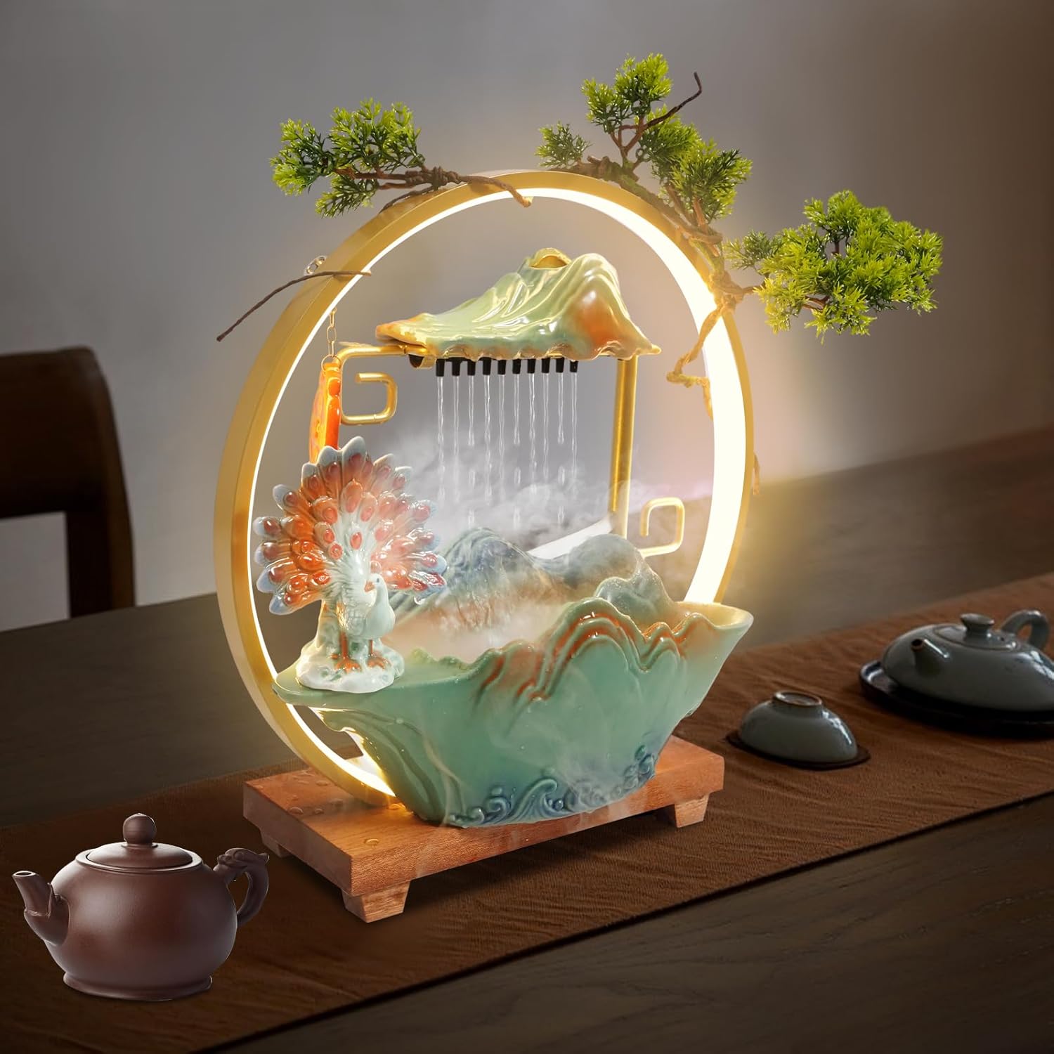 15In Tabletop Water Fountain with LED Light and Mist
