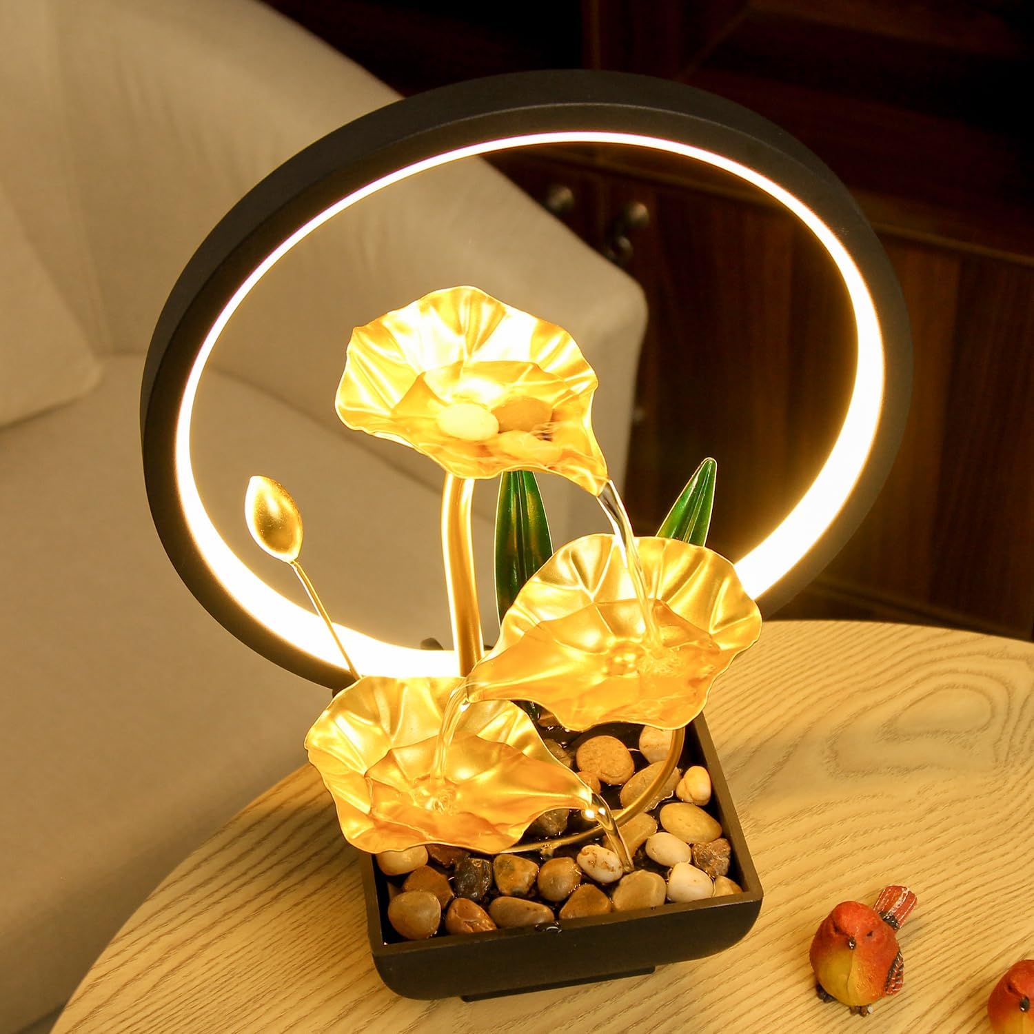 TiCin USB Powered 3-Tier Tabletop Fountain with LED Lights and Natural Rocks
