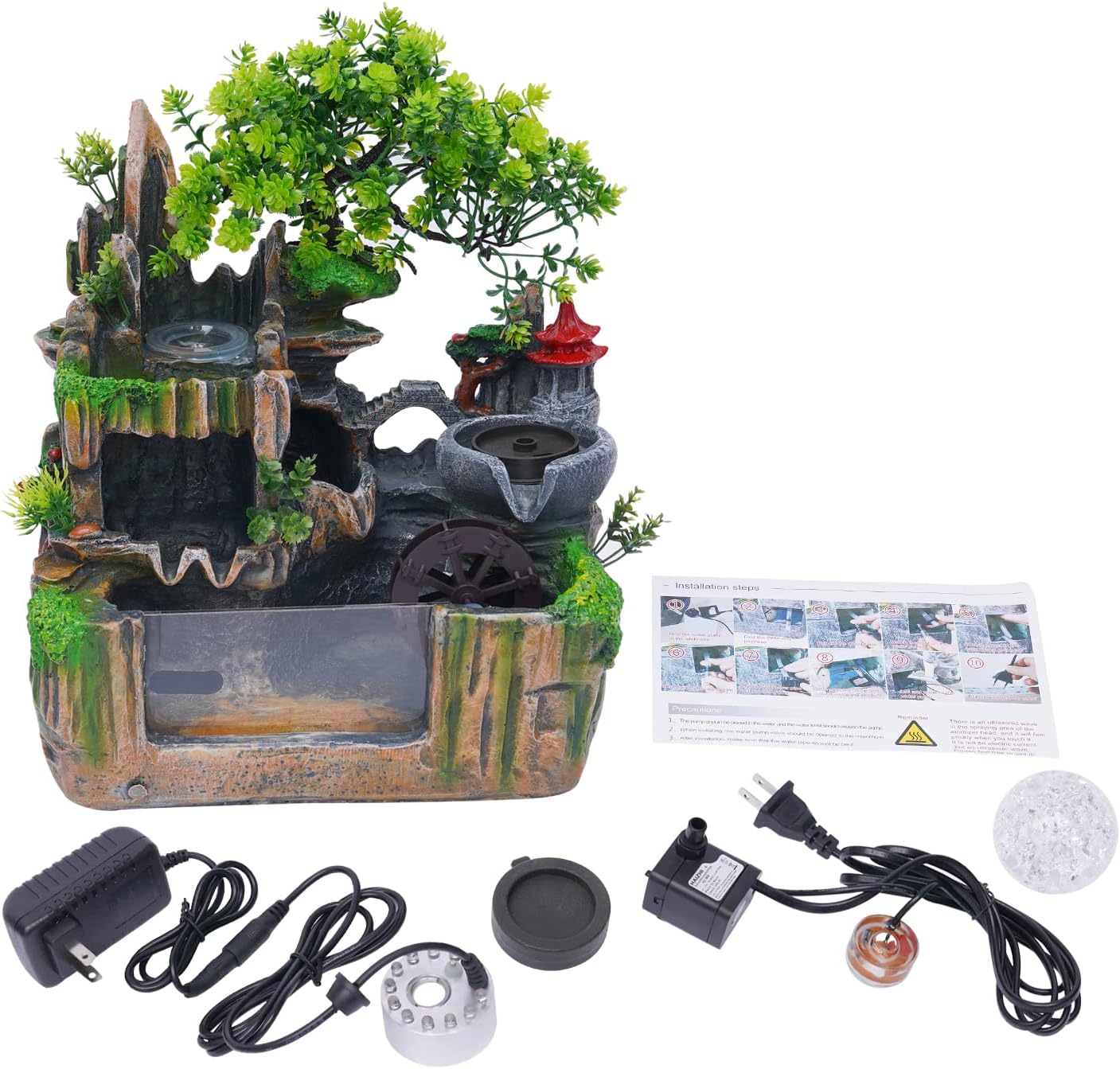 BANLICALI Tabletop Fountain with LED Light and Atomization Effect