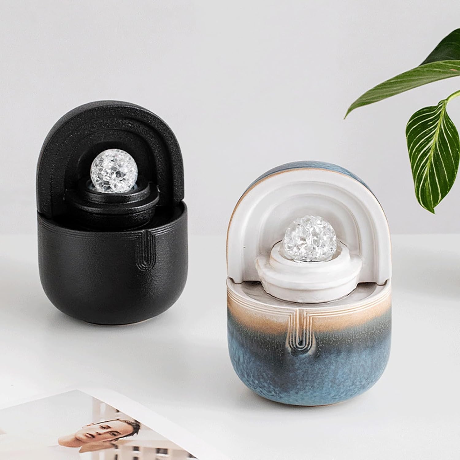 Ceramic Small Fountain with Water Wheel for Home Dcor