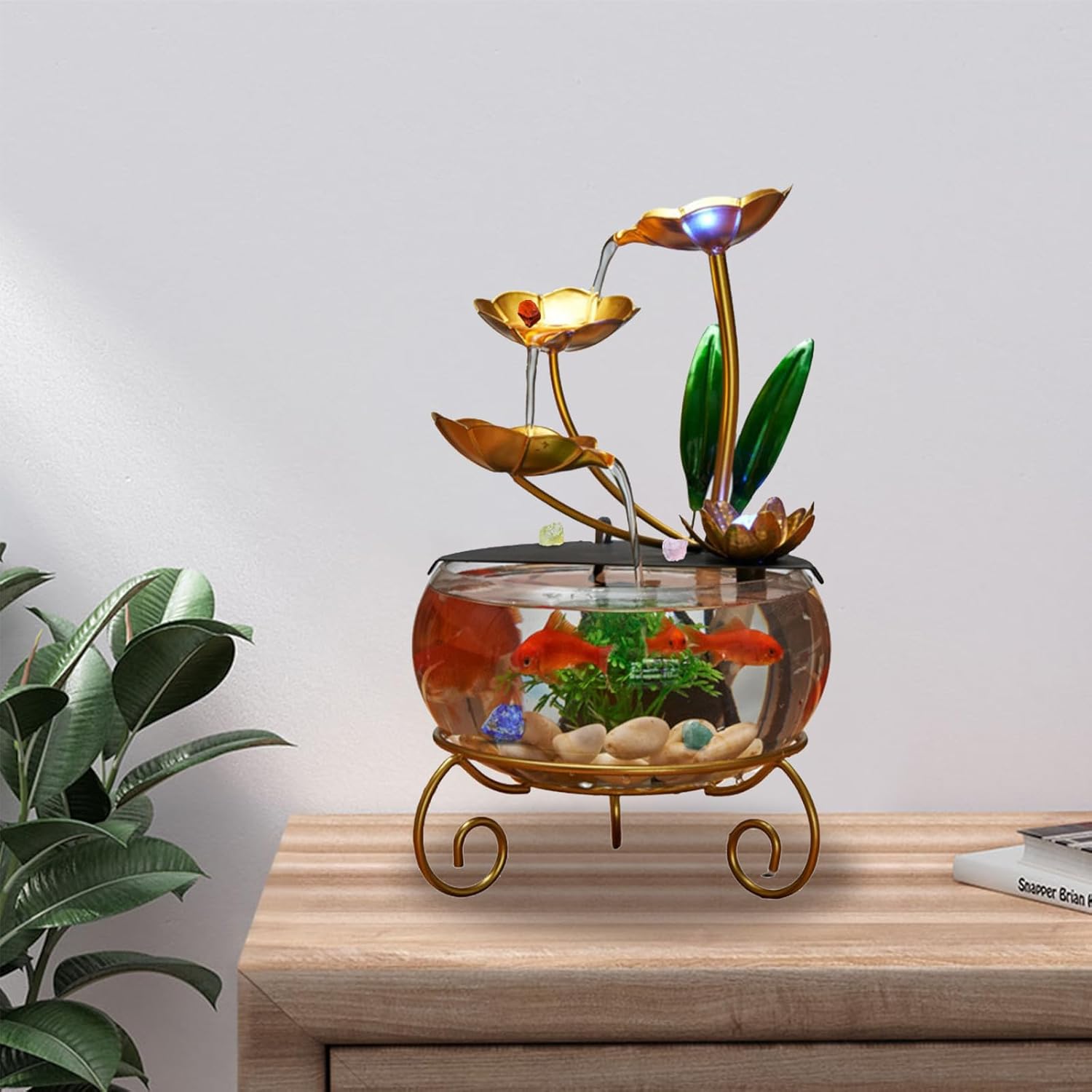 Indoor Tabletop Fountain with 5-Tier Lotus Design and LED Lights
