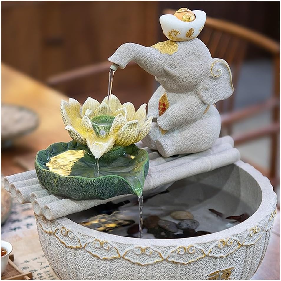 Red Elephant Tabletop Fountain with Stone Texture