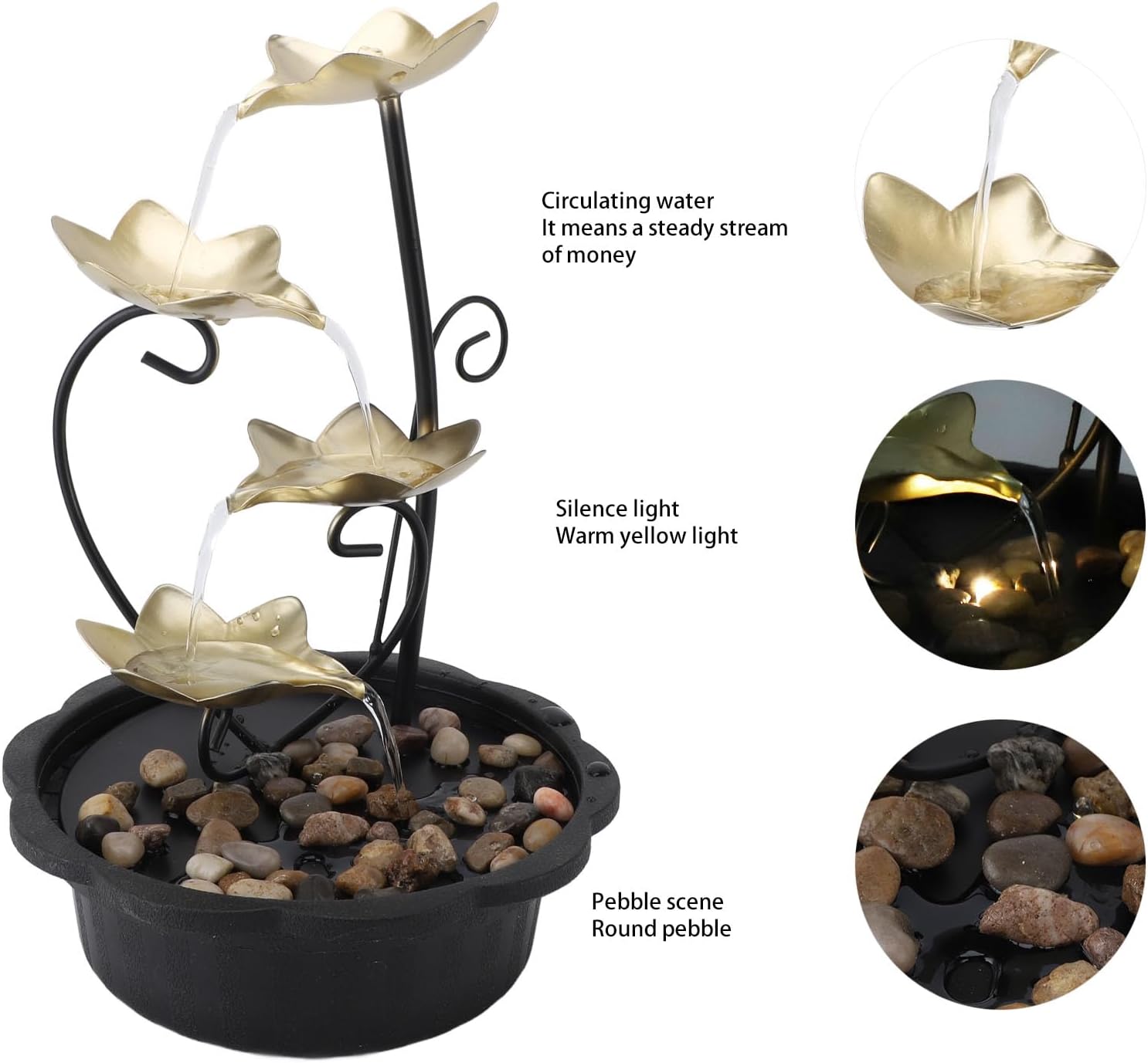 Enlybee Water Tabletop Fountain with LED Light Quiet USB Desk Fountain for Home and Office Decor