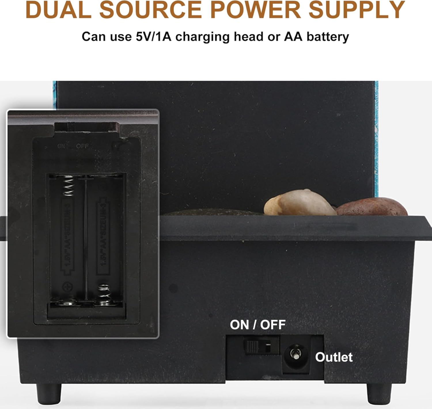 Desk Water Fountain with Pebble Decor USBBattery Operated Mini Waterfall for Home Office