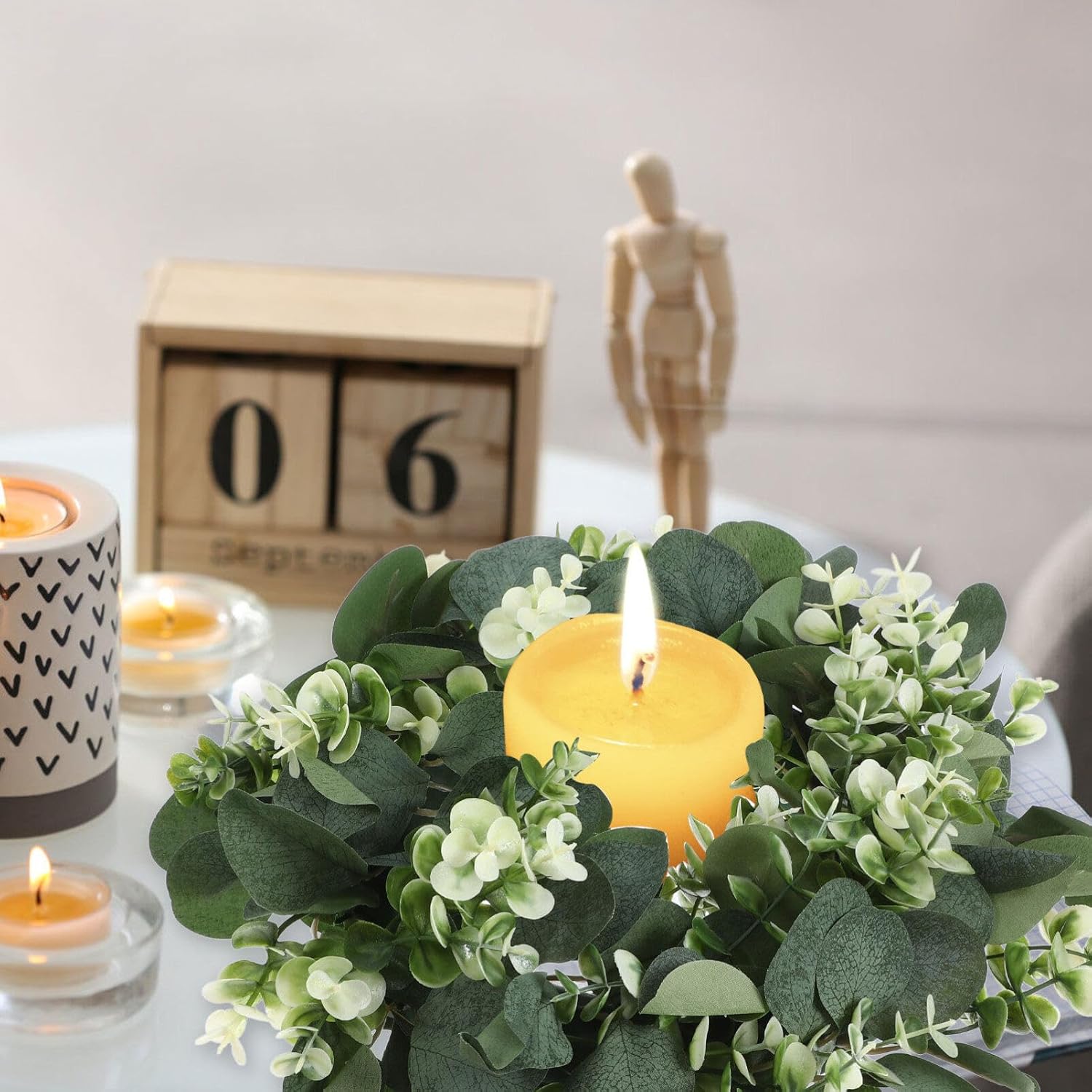 Magiclulu Eucalyptus Garland Candle Wreath for Home Decor