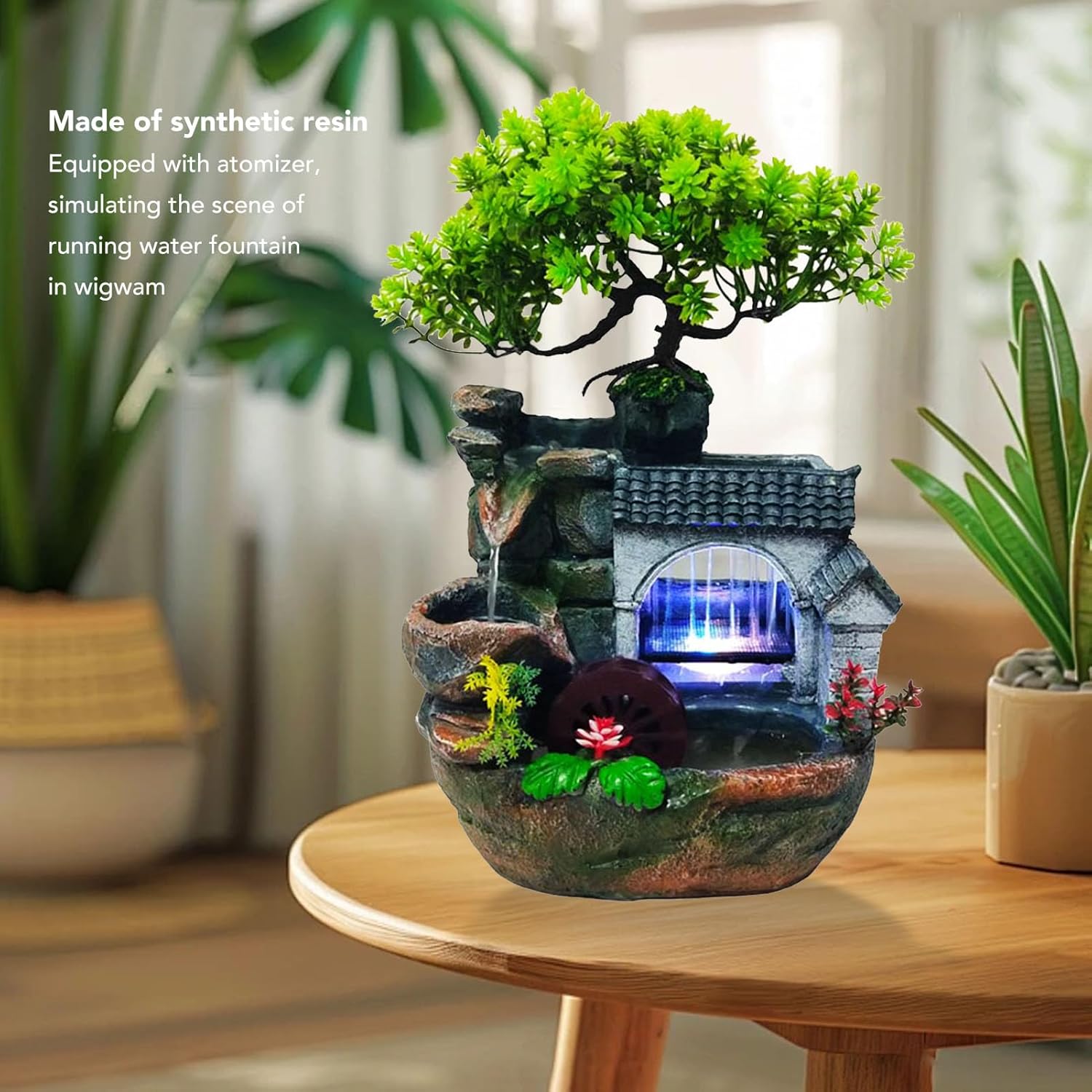 HEEPDD Tabletop Fountain with Fortune Tree and Water Wheel for Home Office Decor