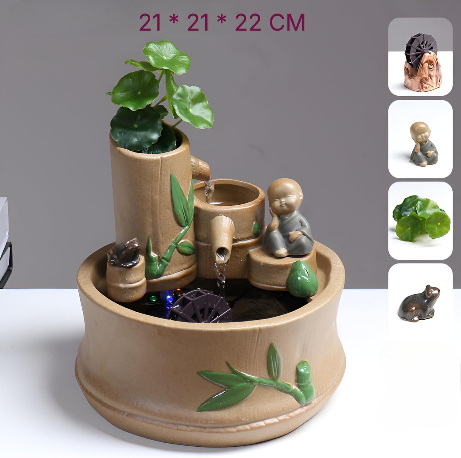 866 Inch Bamboo Tabletop Fountain with 3 Tier Waterfall and Frog Ornament