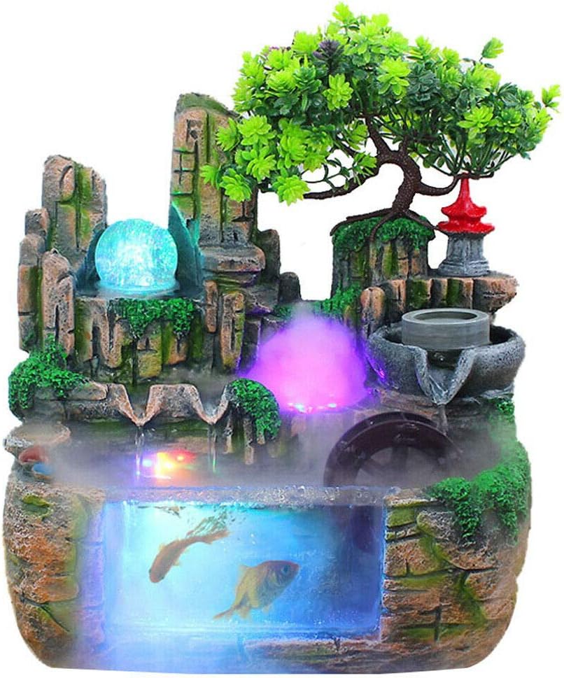 Tabletop Fountain Waterfall Decor Simulated Rockery Bonsai with Atomizing Humidifier