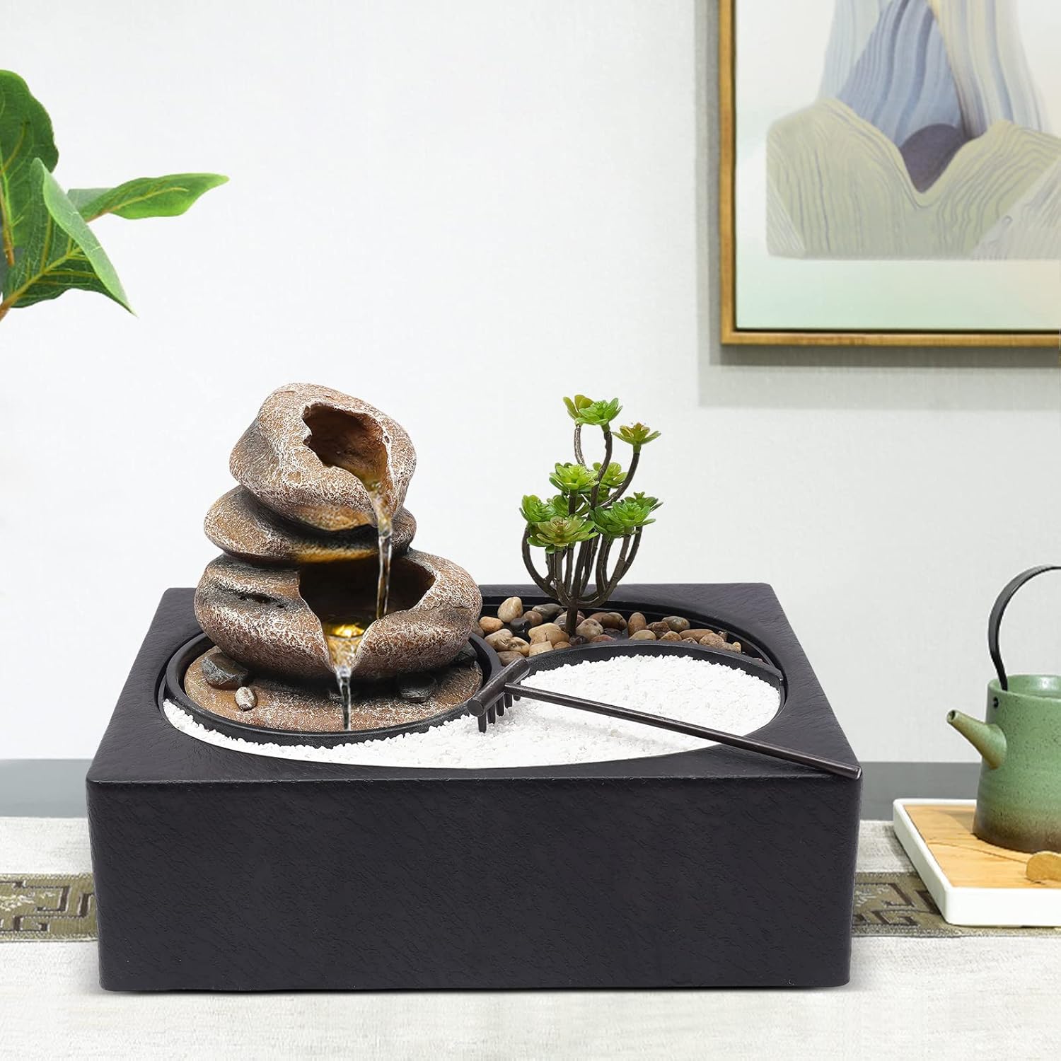 Elegant 11in Tabletop Water Fountain with LED Light and Pump