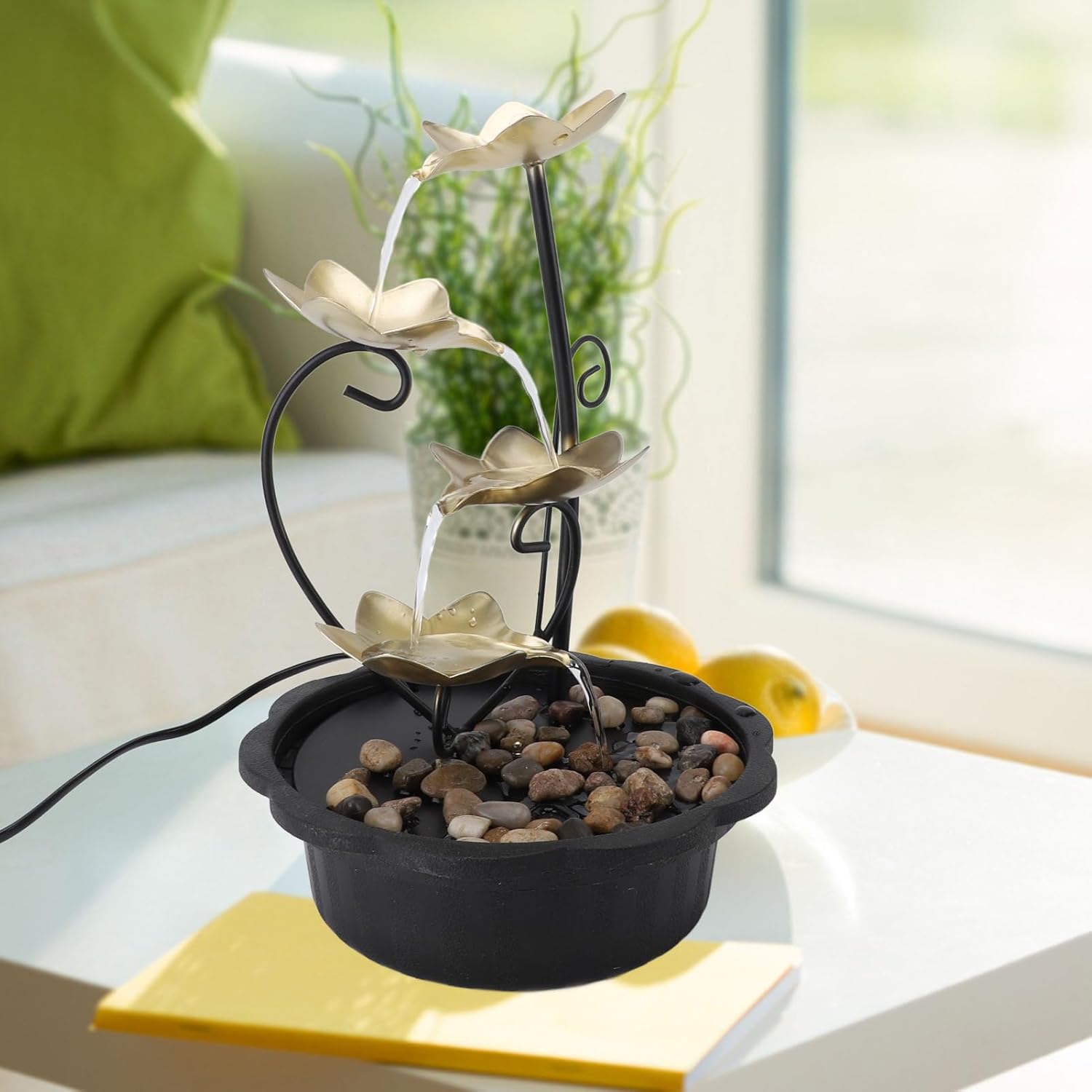 Enlybee Water Tabletop Fountain with LED Light Quiet USB Desk Fountain for Home and Office Decor