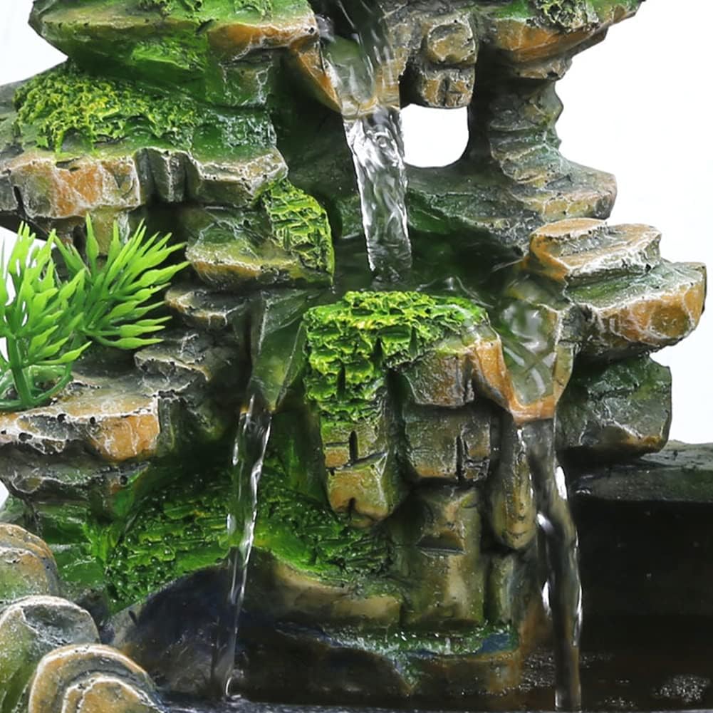 Tabletop Fountain with Rockery and Bonsai Zen Meditation Indoor Waterfall Decor