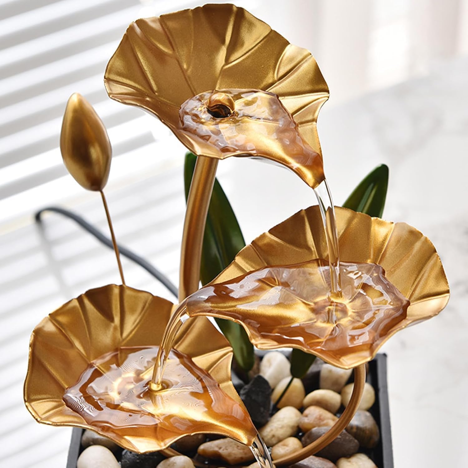 Abizarch Tabletop Fountain USB Powered Mini Waterfall Decoration with Rocks for Office Bedroom