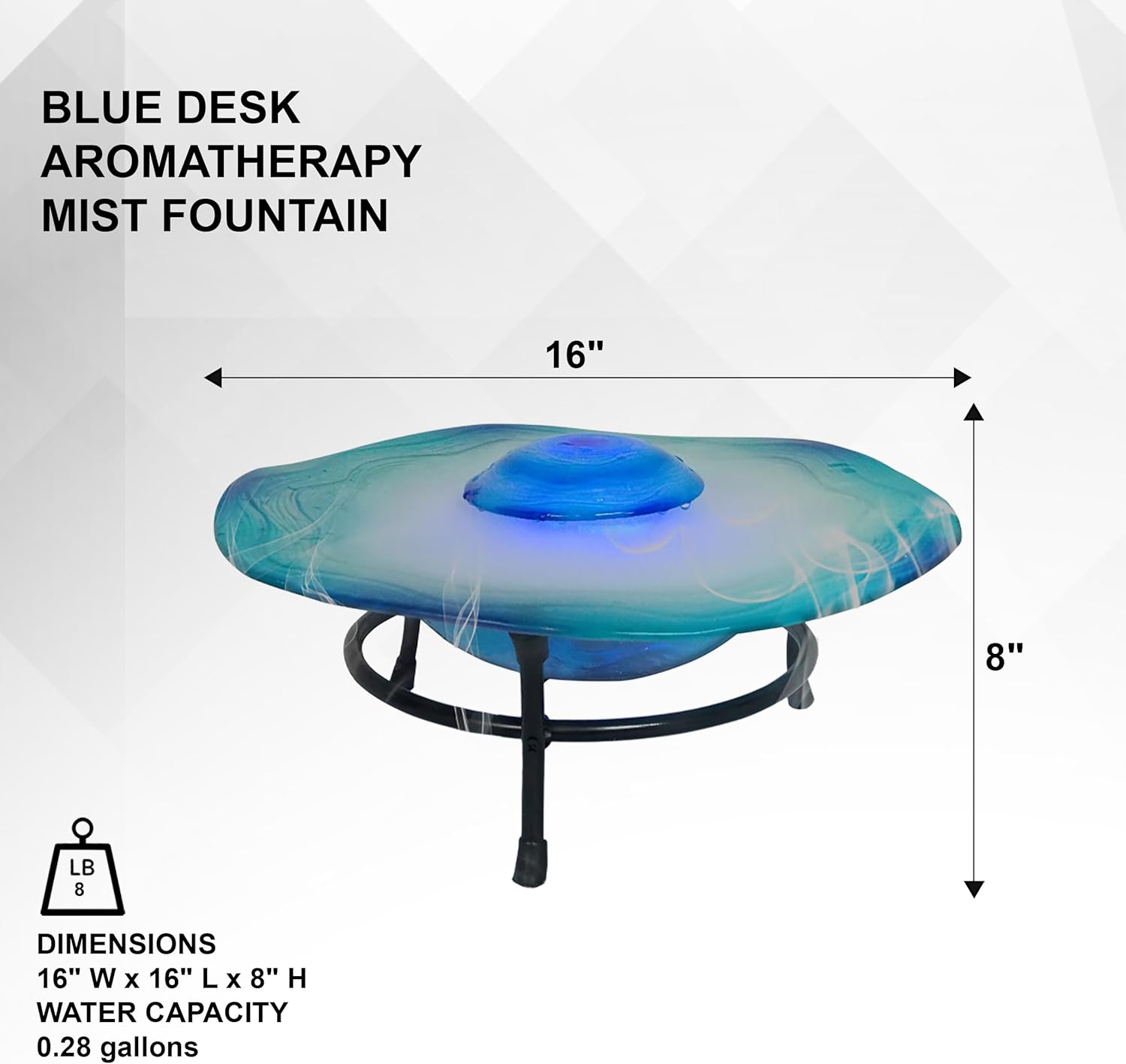 XBrand 8-Inch Tabletop Mist Fountain with 12 Color-Changing LED Lights and Inline Control