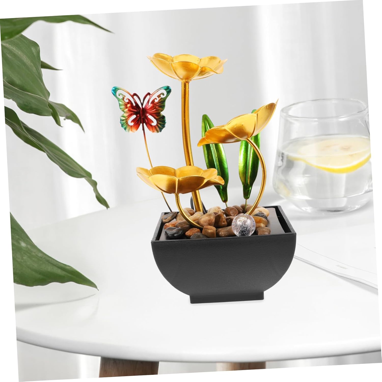 Tabletop Fountain with Lotus Flower Design Solar-Powered Water Feature
