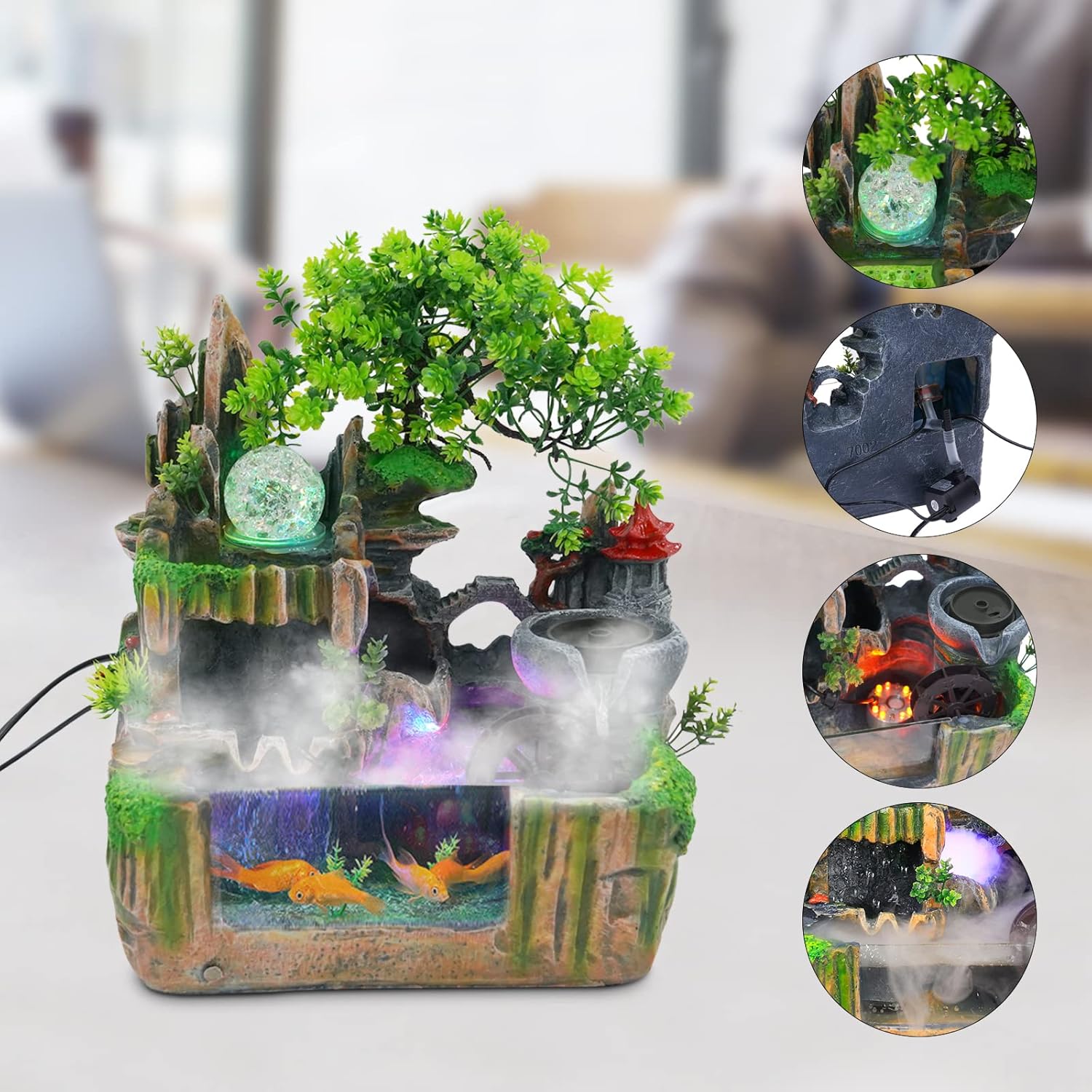 Tabletop Fountain with LED Light and Waterfall Effect