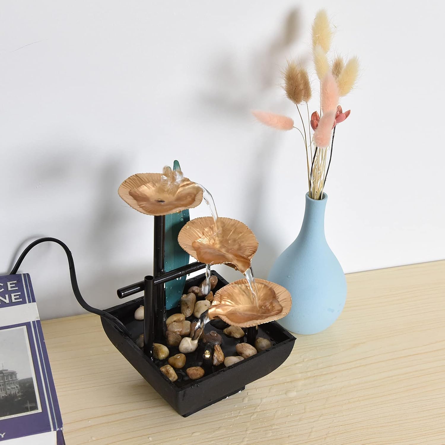 CHICIRIS Indoor Tabletop Fountain with 3-Tier Waterfall and Lighting Feature for Home Office Decor