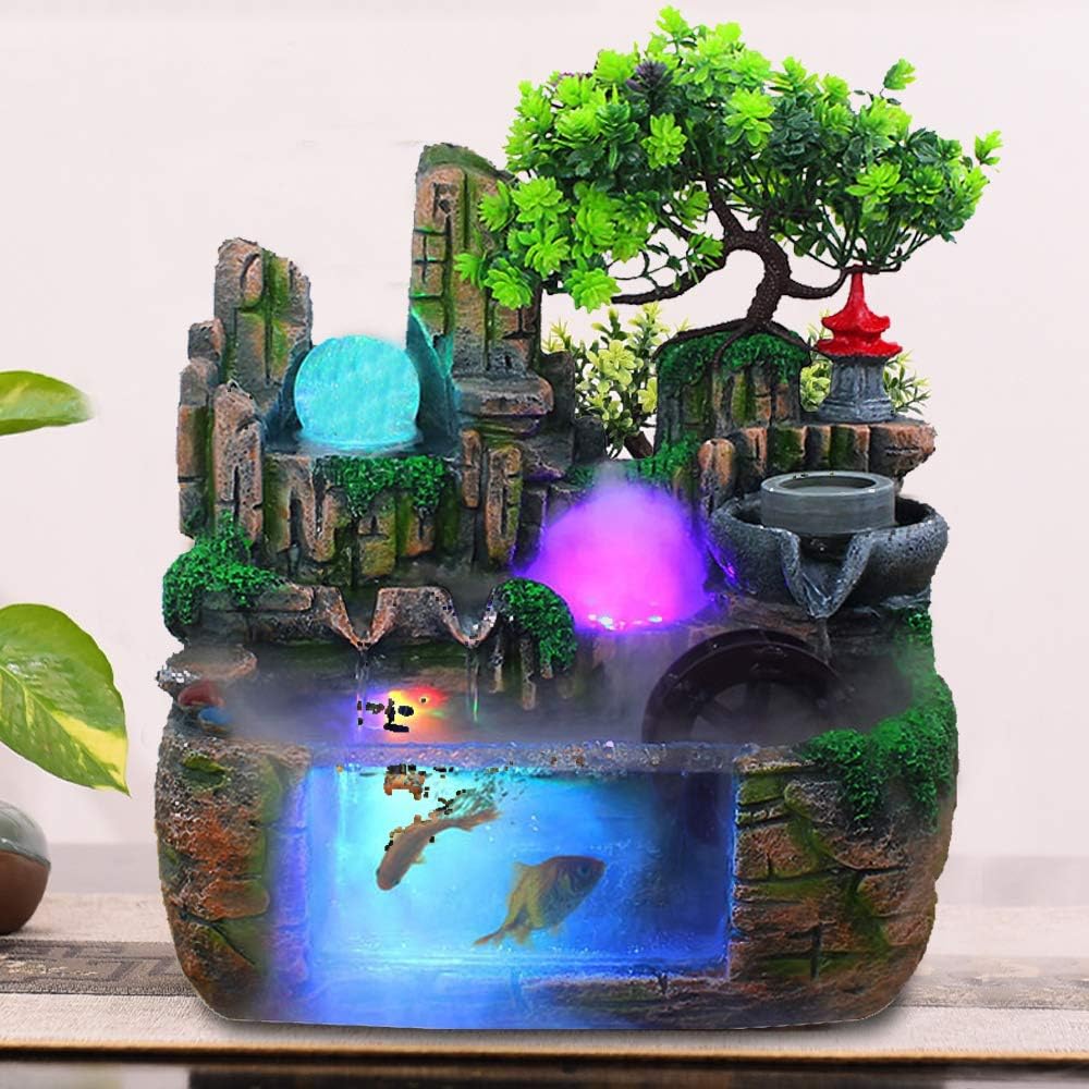 DNYSYSJ Tabletop Waterfall Fountain with LED Light