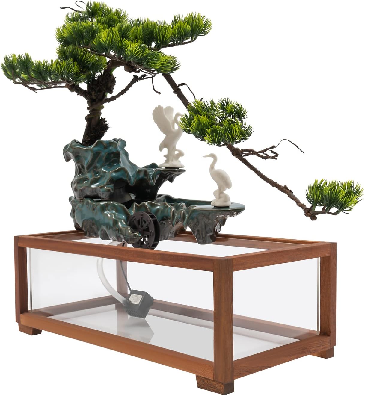 Headery Ceramic Relaxing Water Fountain with LED Light and Fish Tank