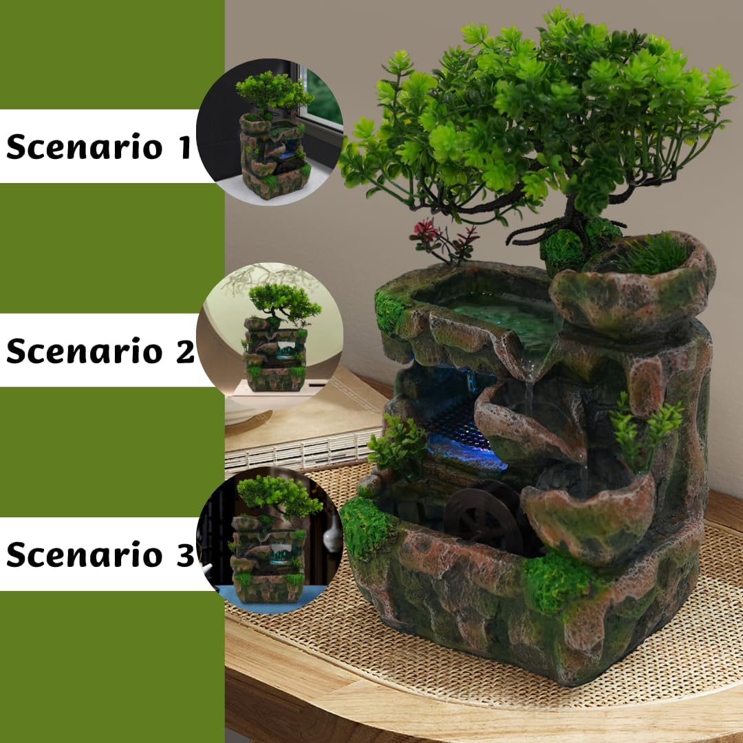 Tabletop Fountain with LED Lights Stress Relief Decor