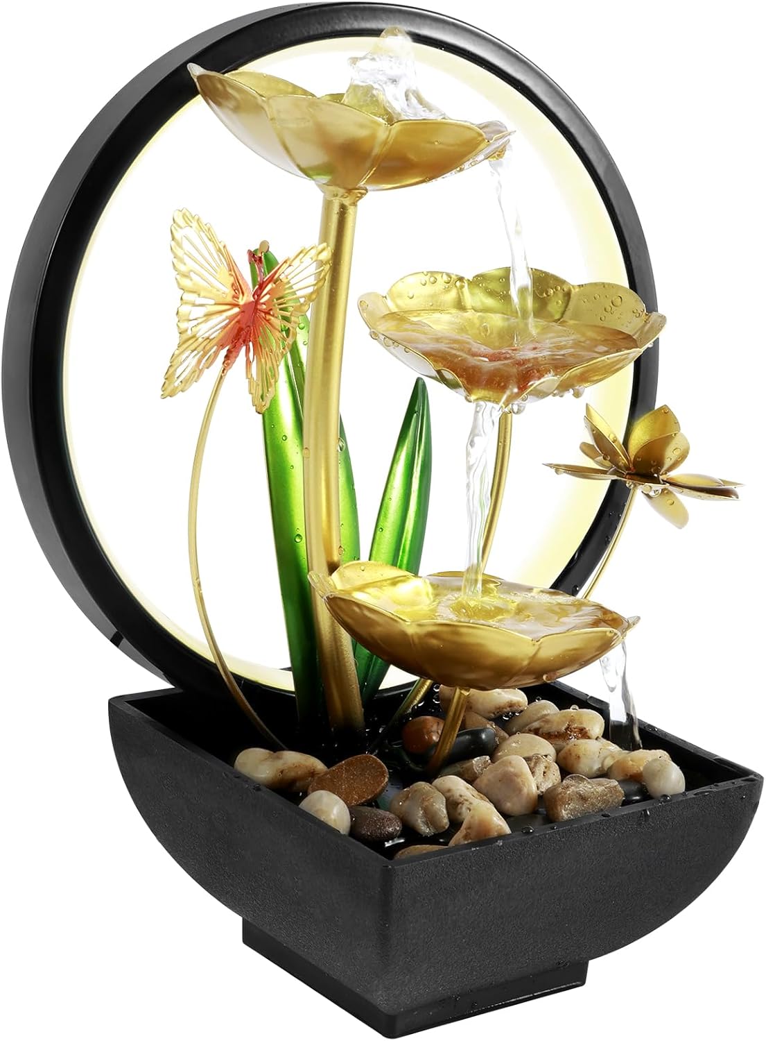 SHASUXTING USB Powered Tabletop Water Fountain with LED Light and Natural Rocks 11 Inch Tall