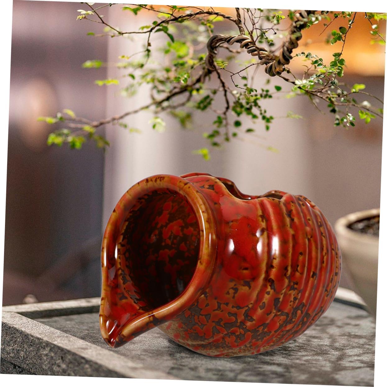 BIUDECO Water Jar Indoor Waterfall Fountain Ceramic Fish Tank Decor