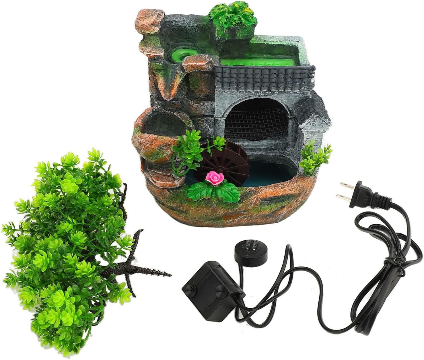 HEEPDD Tabletop Fountain with Fortune Tree and Water Wheel for Home Office Decor